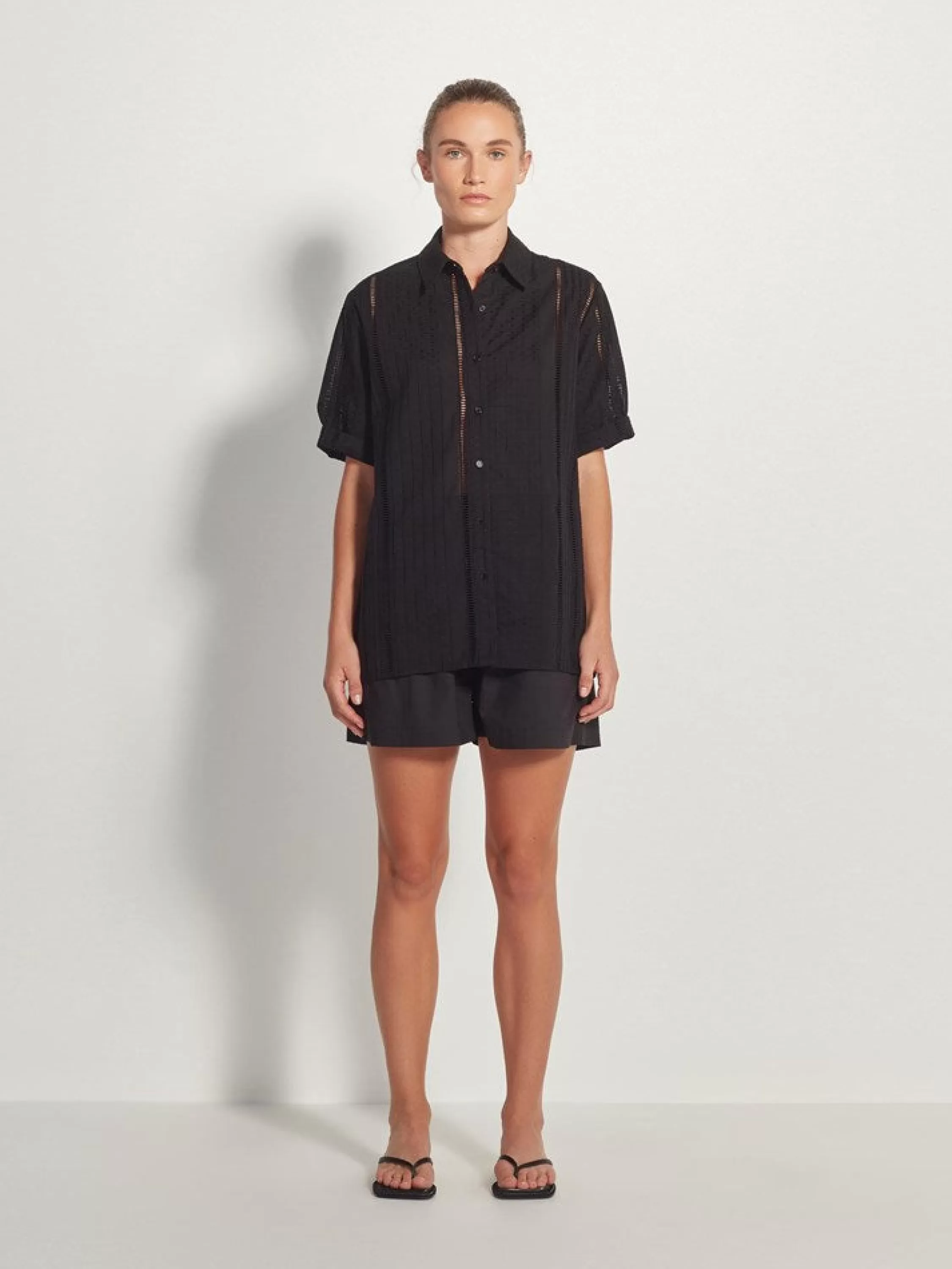 Tops & Tees>Juliette Hogan Alethia Shirt Lattice Broderie Black Emb.