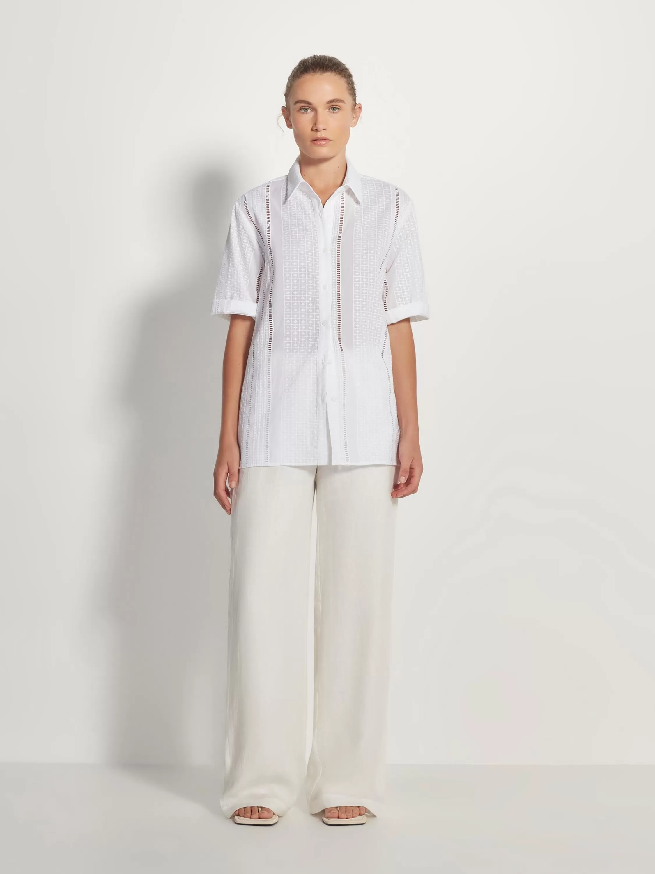 Tops & Tees>Juliette Hogan Alethia Shirt Lattice Broderie White Emb.