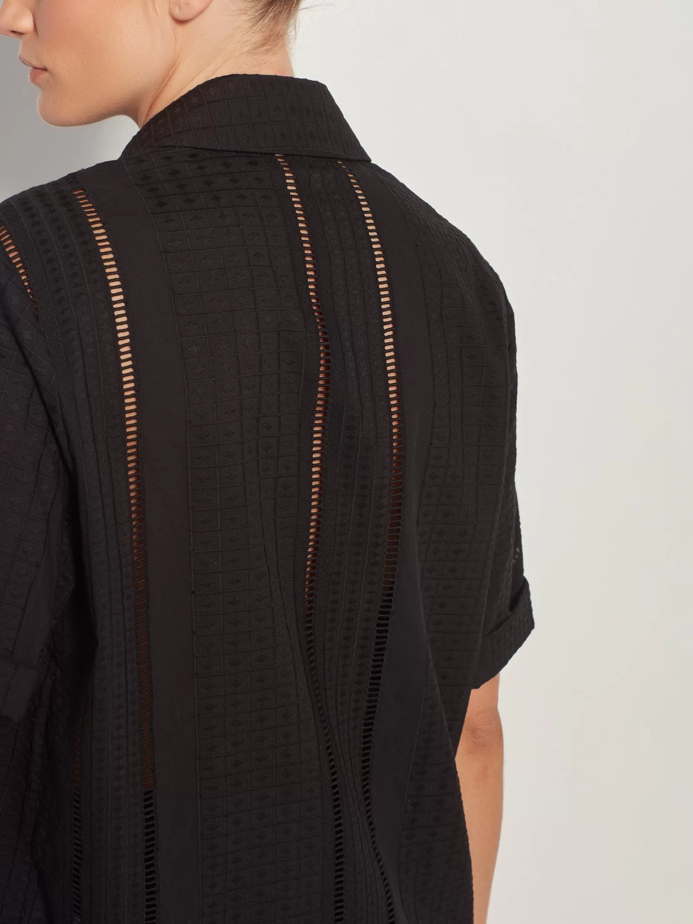 Tops & Tees>Juliette Hogan Alethia Shirt Lattice Broderie Black Emb.