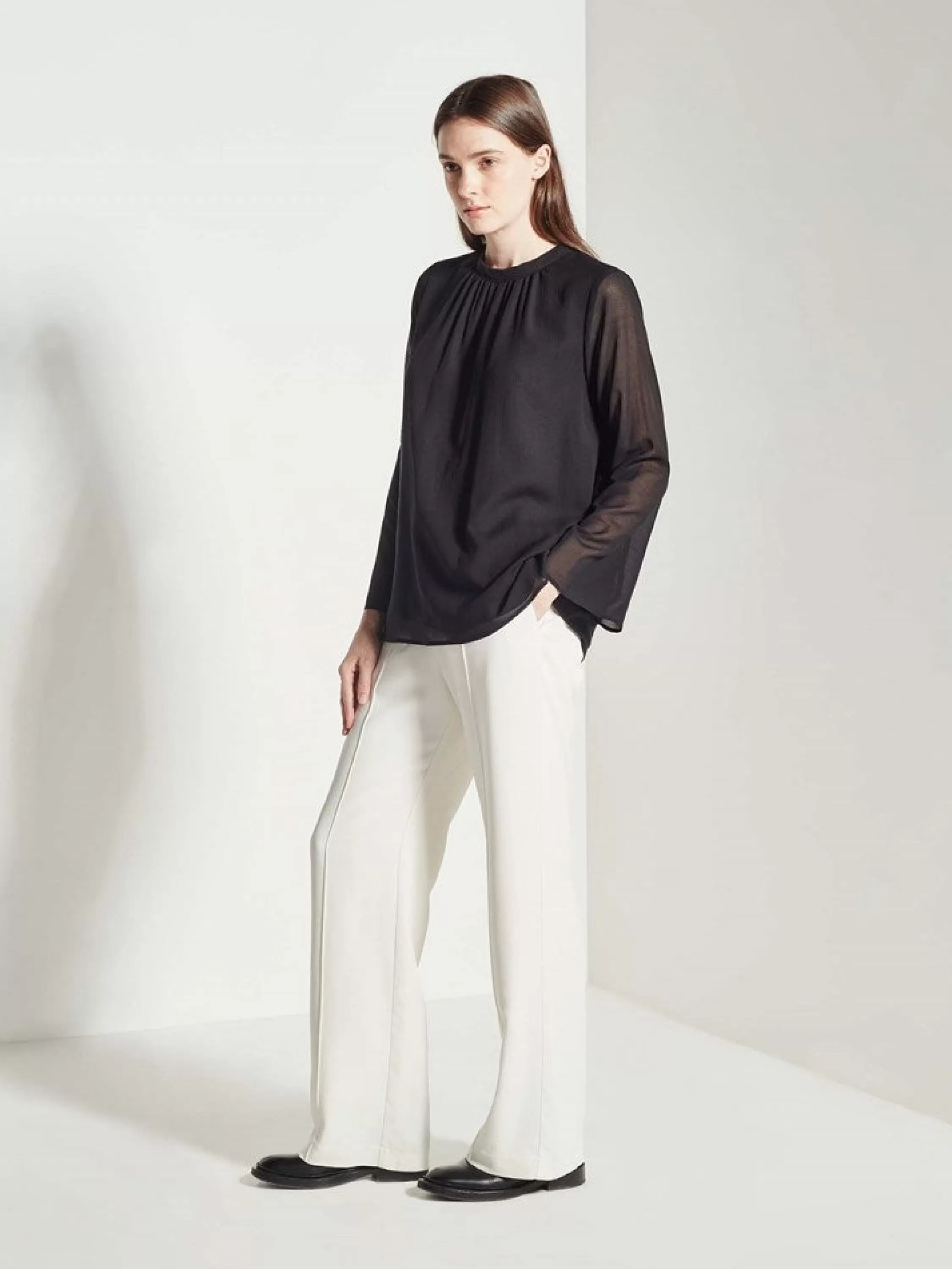 Tops & Tees>Juliette Hogan Arden Blouse Crinkle Silk Cotton Black