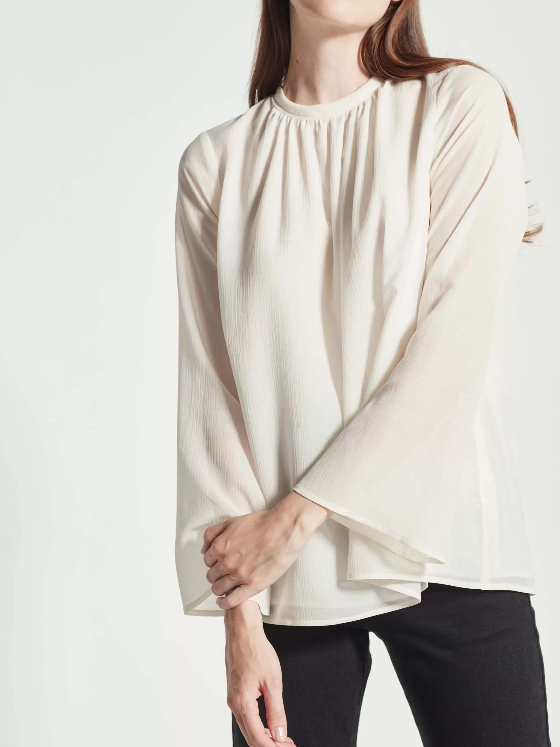 Tops & Tees>Juliette Hogan Arden Blouse Crinkle Silk Cotton Ivory