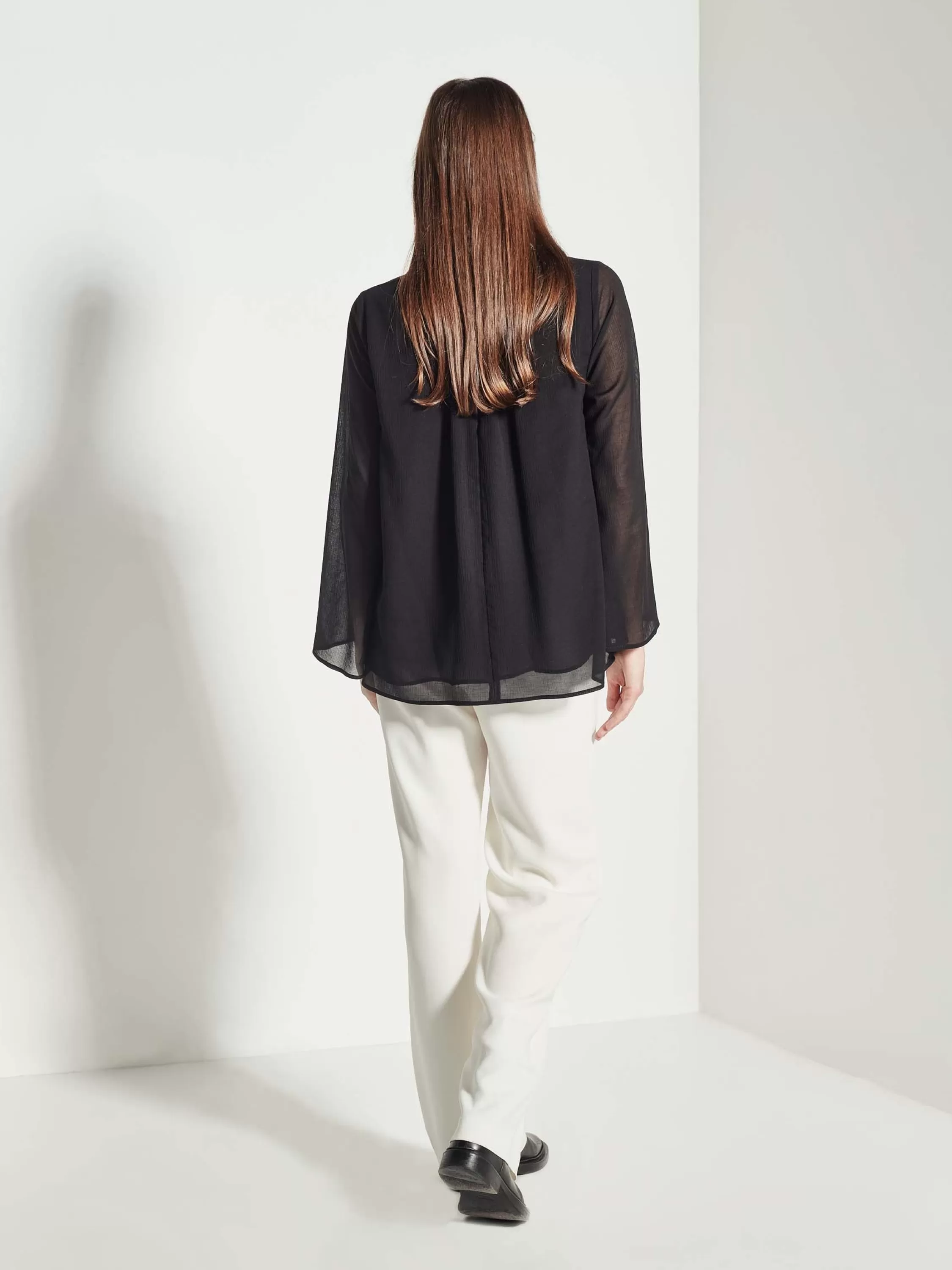 Tops & Tees>Juliette Hogan Arden Blouse Crinkle Silk Cotton Black