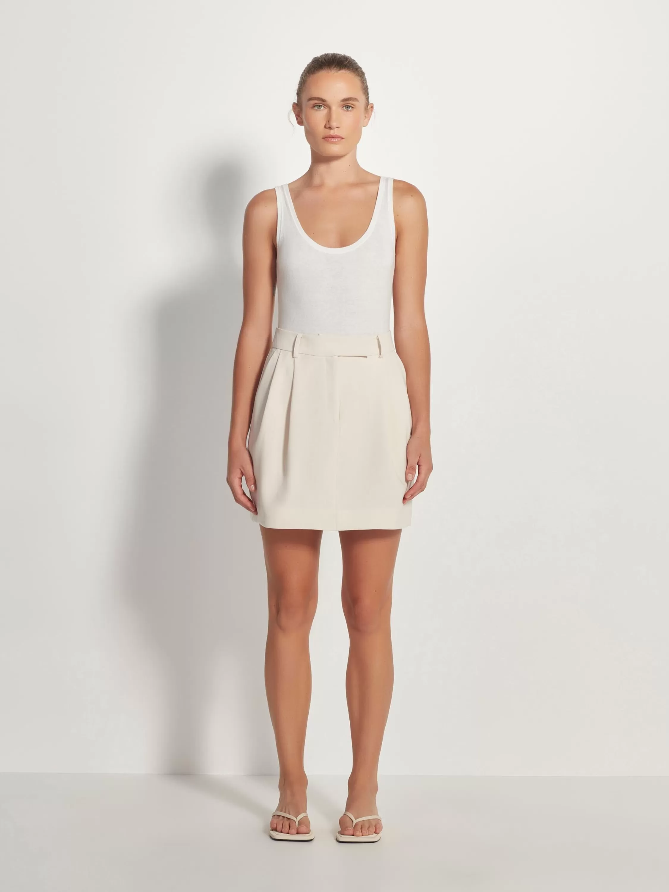 Skirts>Juliette Hogan Boyfriend Mini Skirt Refined Crepe Ecru