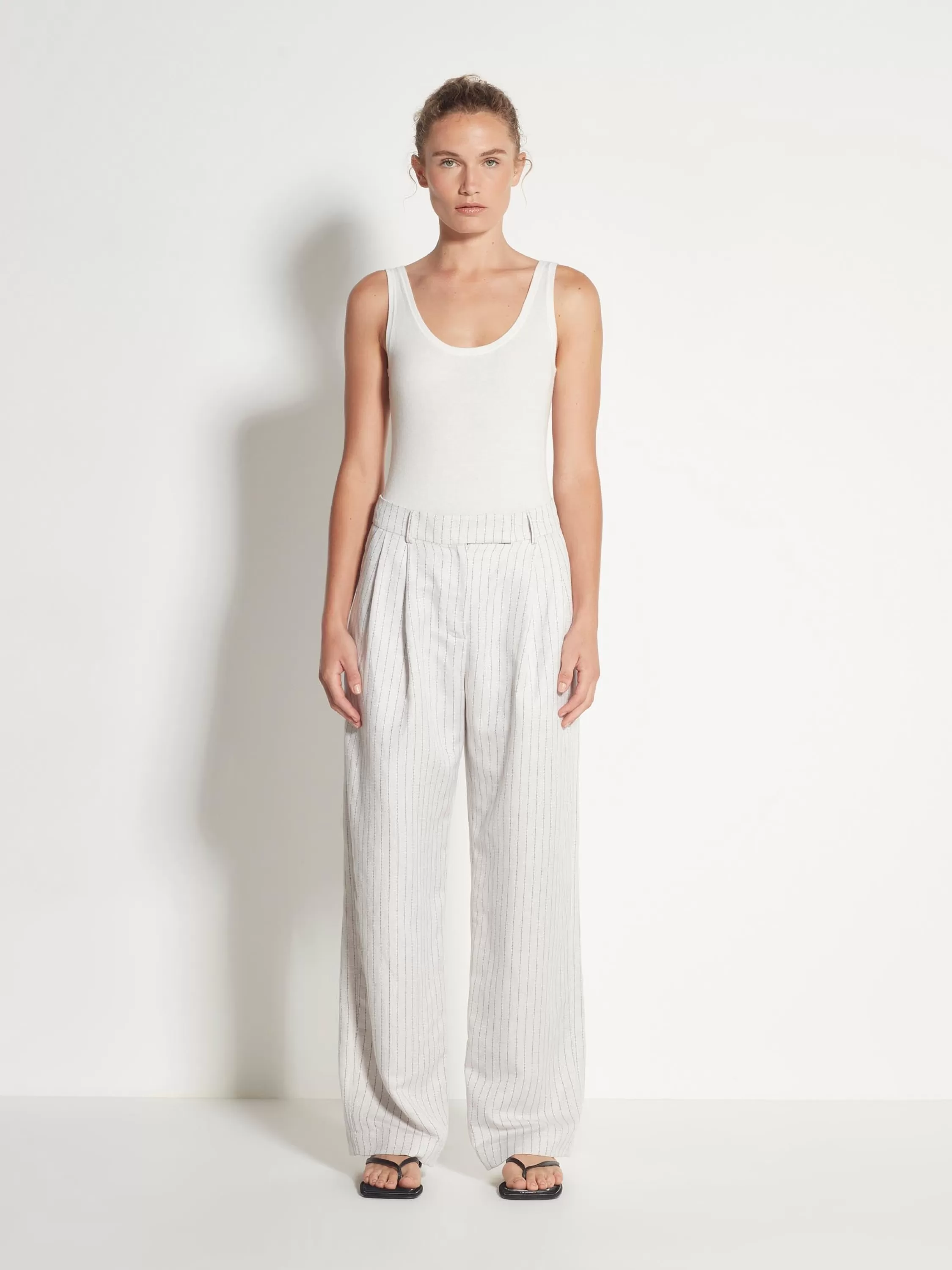 Trousers>Juliette Hogan Boyfriend Pant Linen Stripe Suiting Parchment