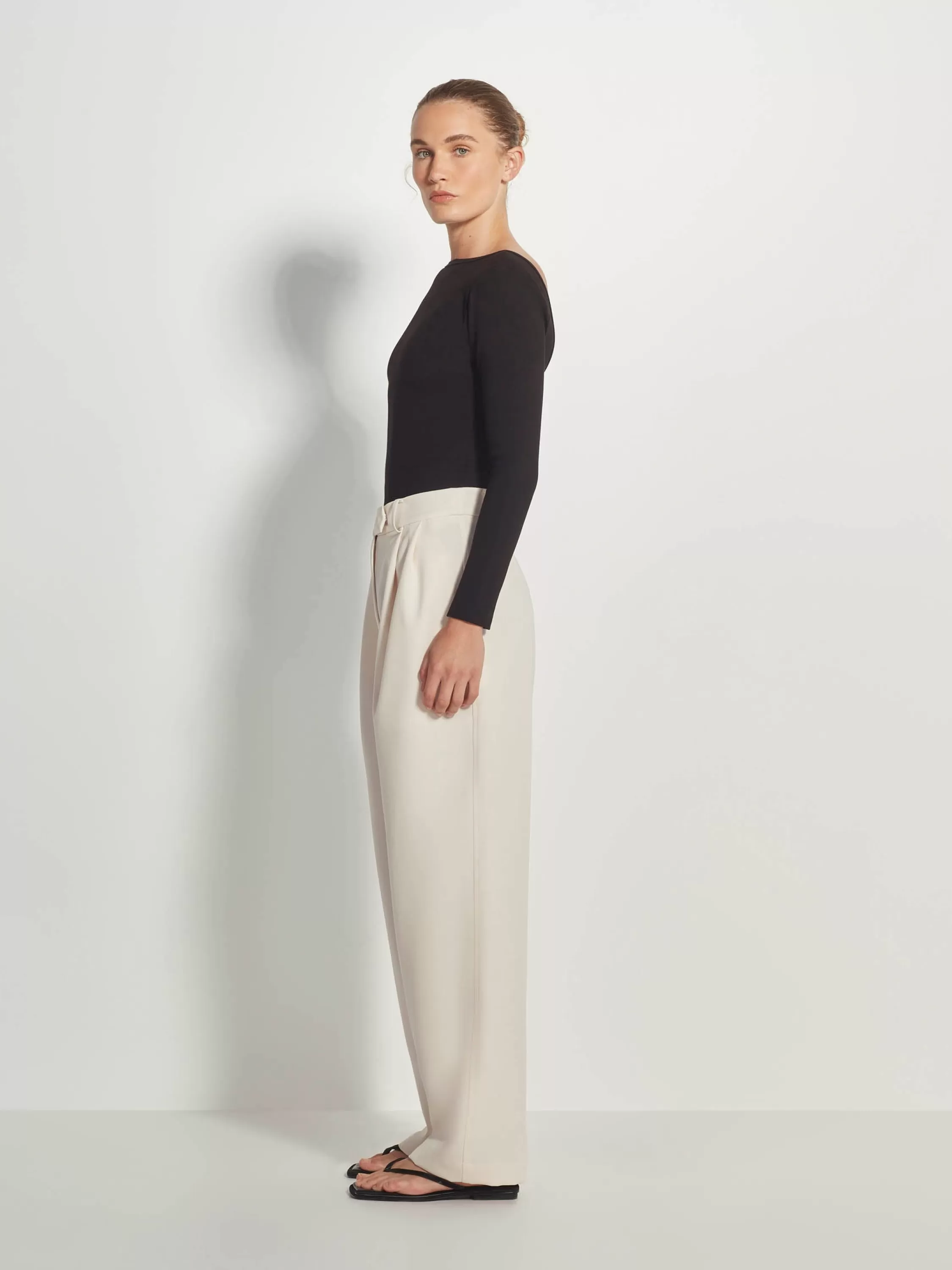 Trousers>Juliette Hogan Boyfriend Pant Refined Crepe Ecru