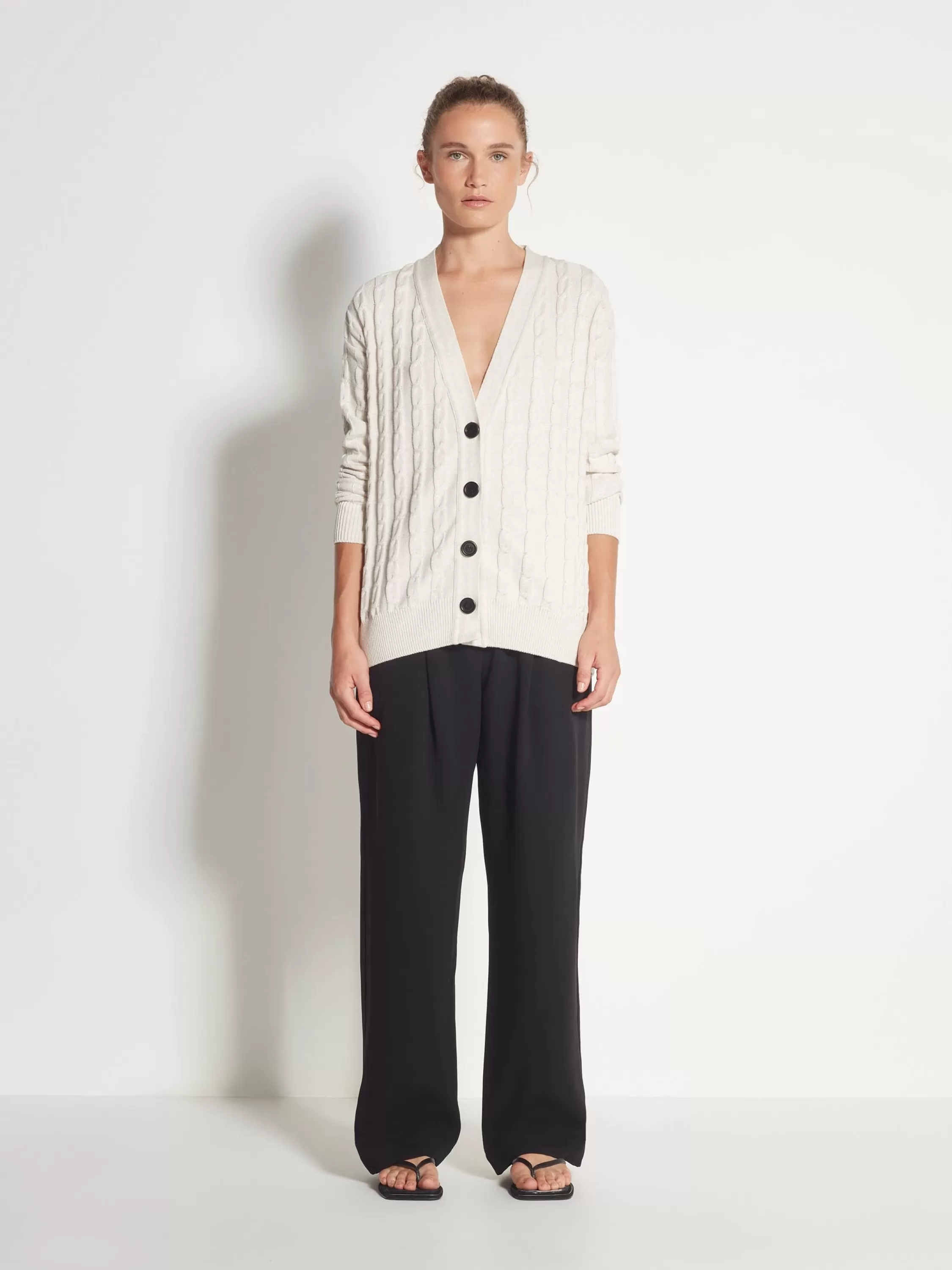 Knitwear>Juliette Hogan Cable Cardi Cotton Knit Sandstone