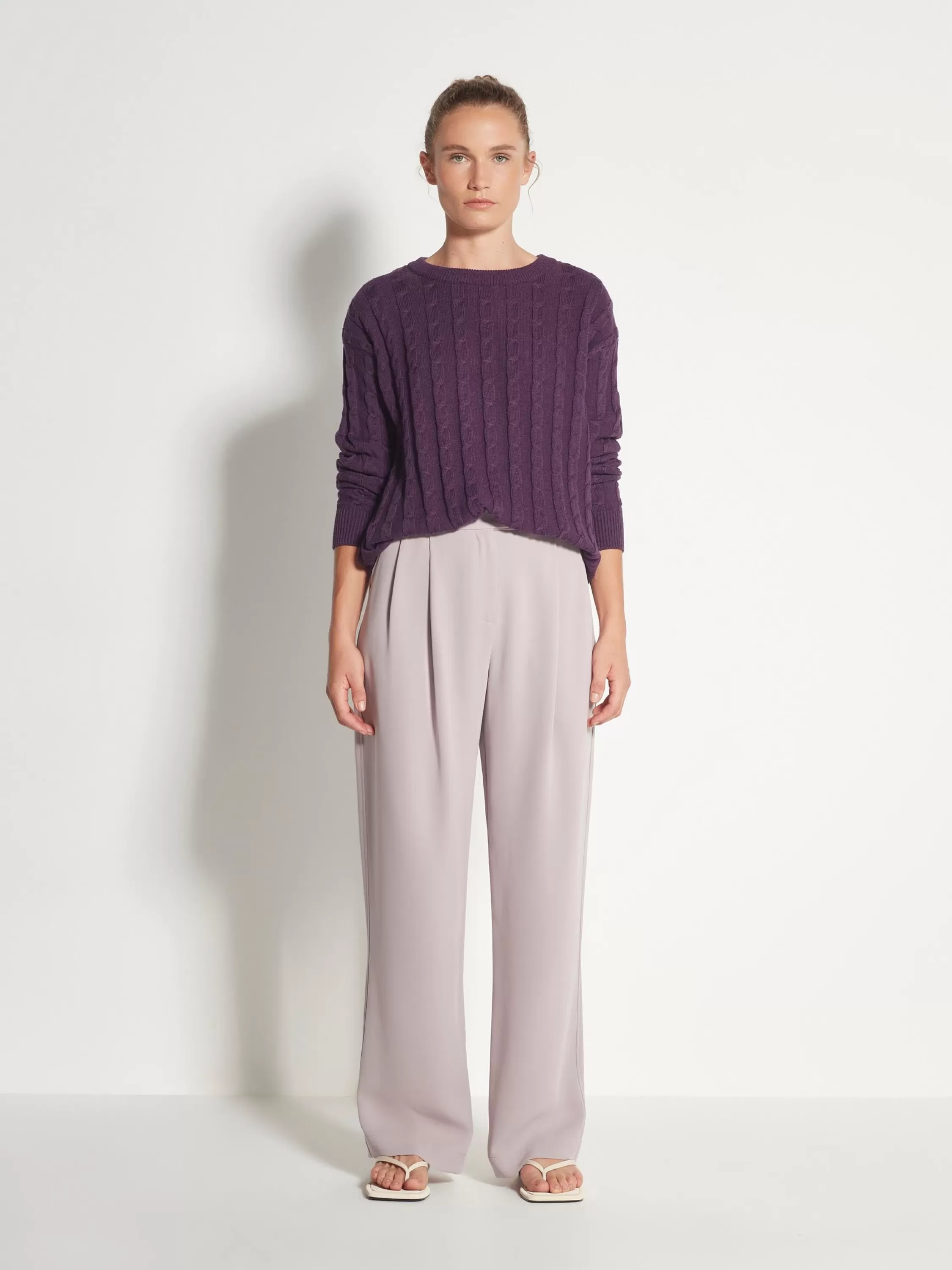 Knitwear>Juliette Hogan Cable Crew Cotton Knit Purple Marle