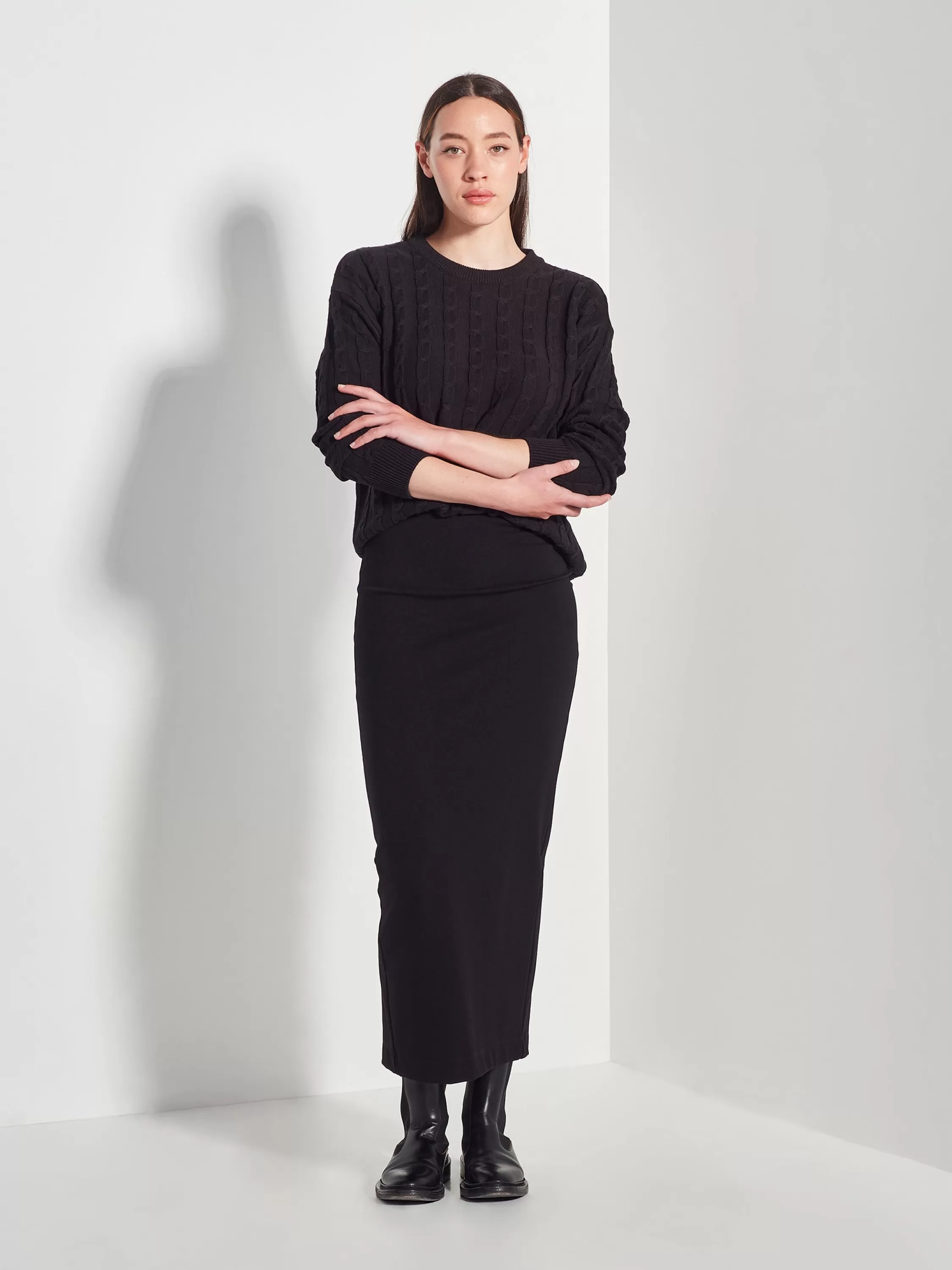 Knitwear>Juliette Hogan Cable Crew Cotton Knit Black