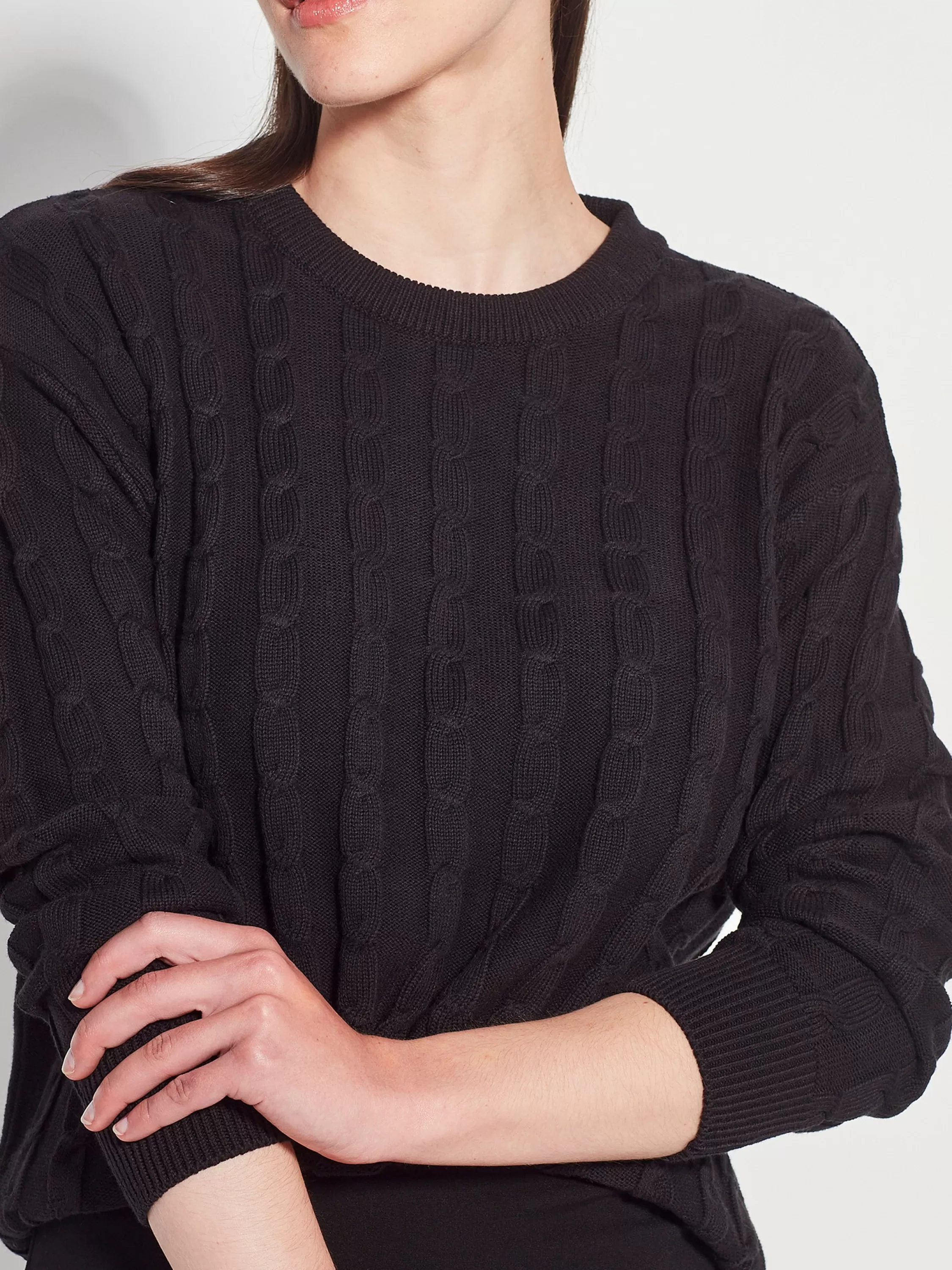 Knitwear>Juliette Hogan Cable Crew Cotton Knit Black