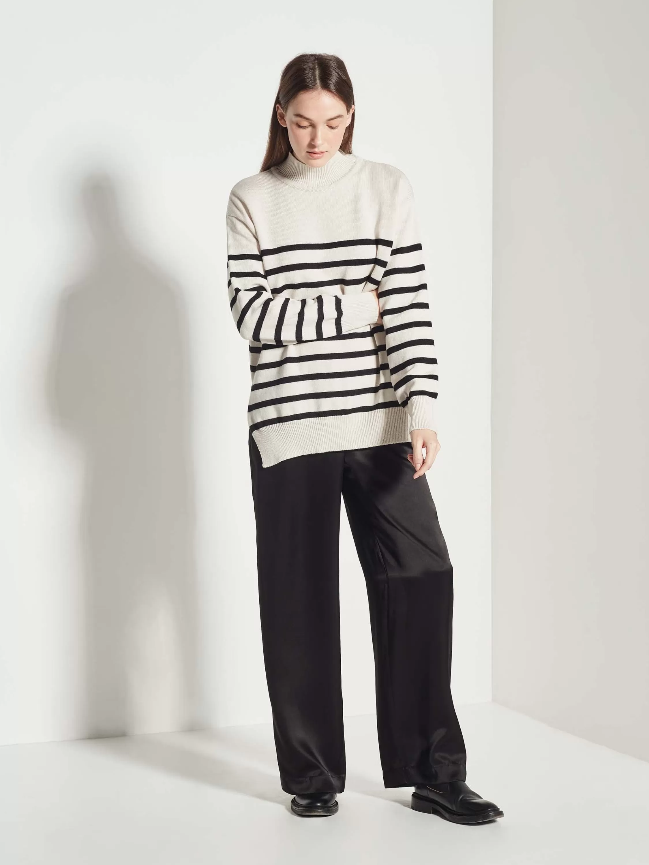 Knitwear>Juliette Hogan Clarice Sweater Merino Knit Stripe Chalk