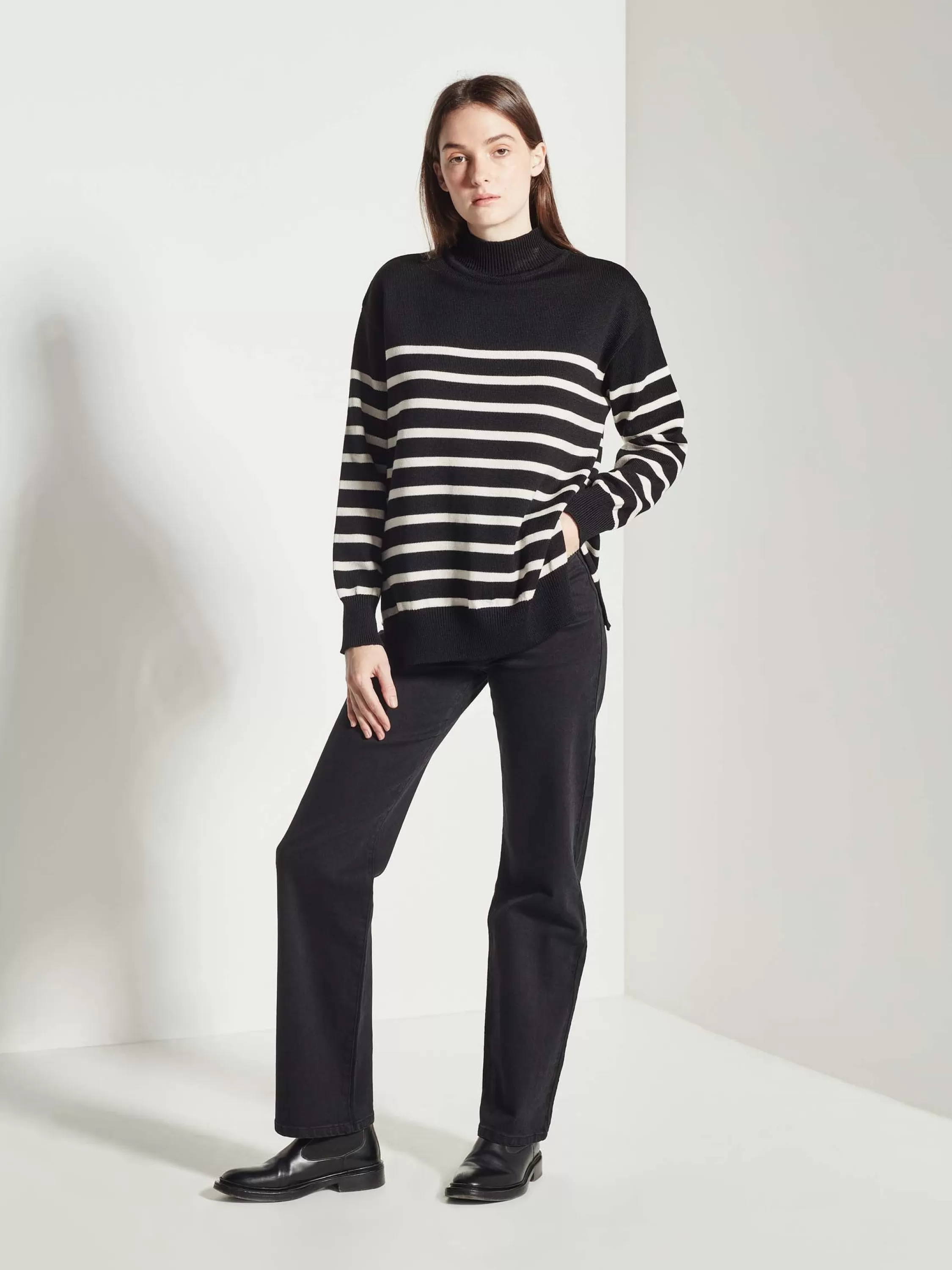 Knitwear>Juliette Hogan Clarice Sweater Merino Knit Stripe Black