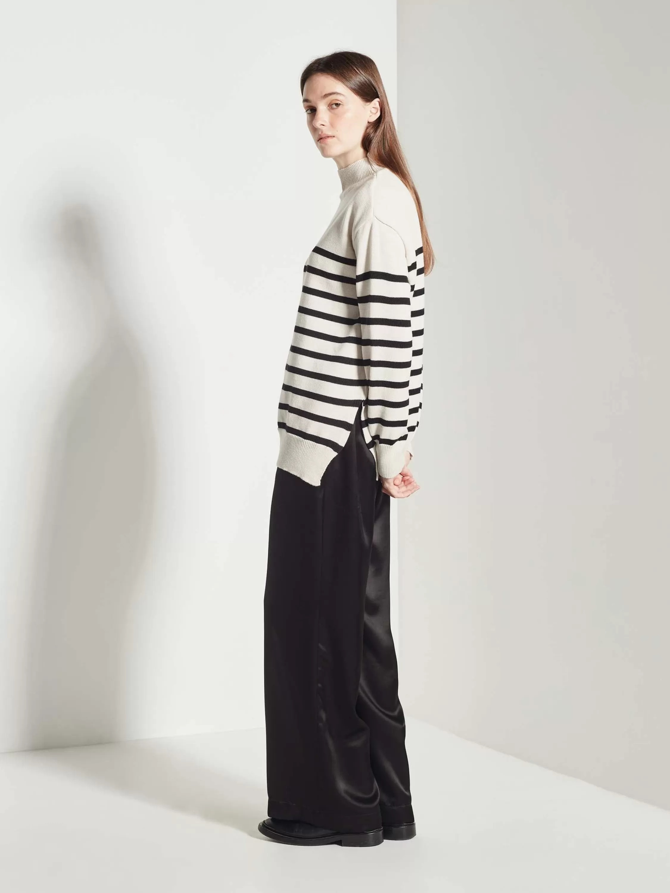 Knitwear>Juliette Hogan Clarice Sweater Merino Knit Stripe Chalk