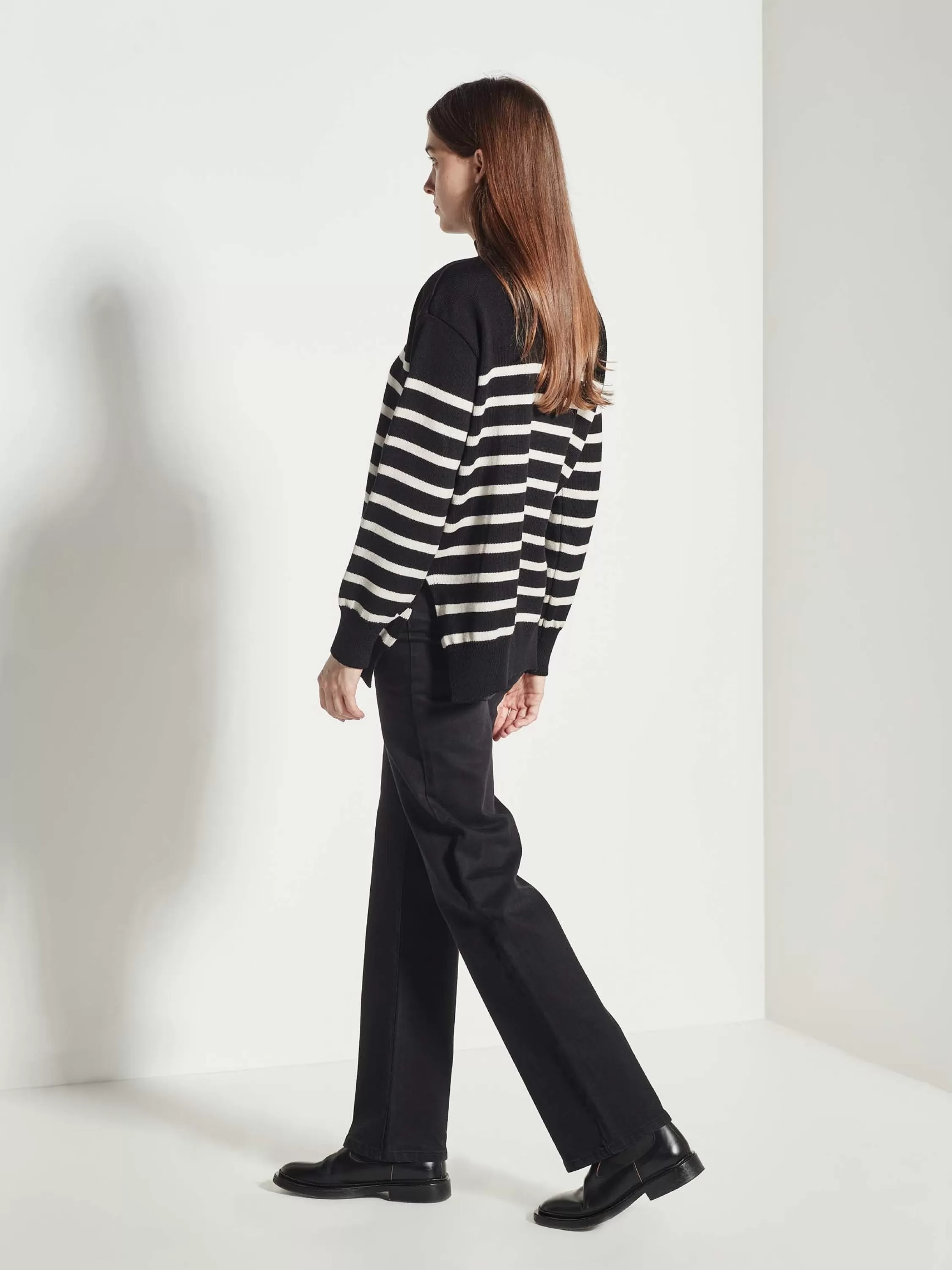 Knitwear>Juliette Hogan Clarice Sweater Merino Knit Stripe Black