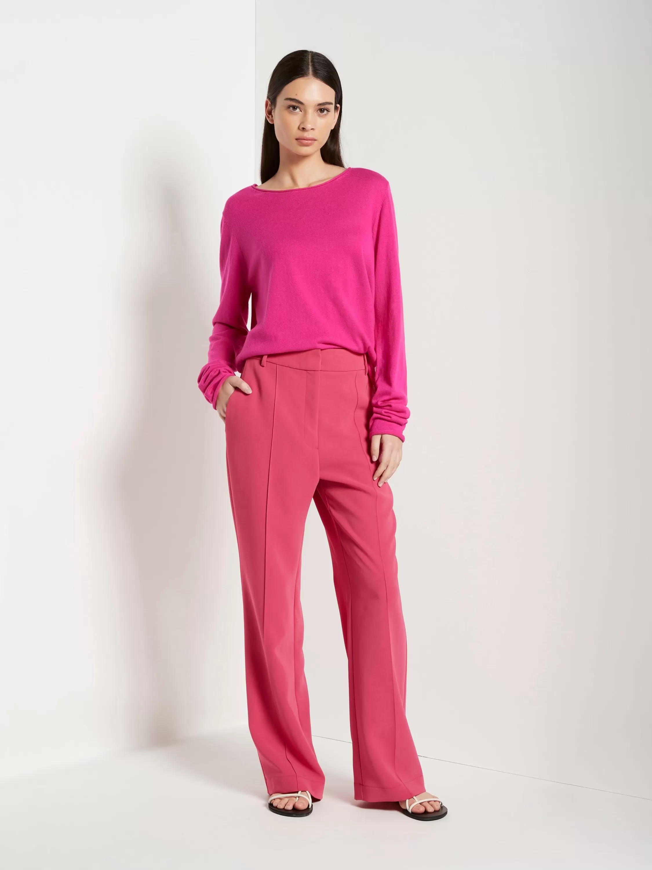 Knitwear>Juliette Hogan Jhl Crew L/S T Fine Cotton Cashmere Hot Pink