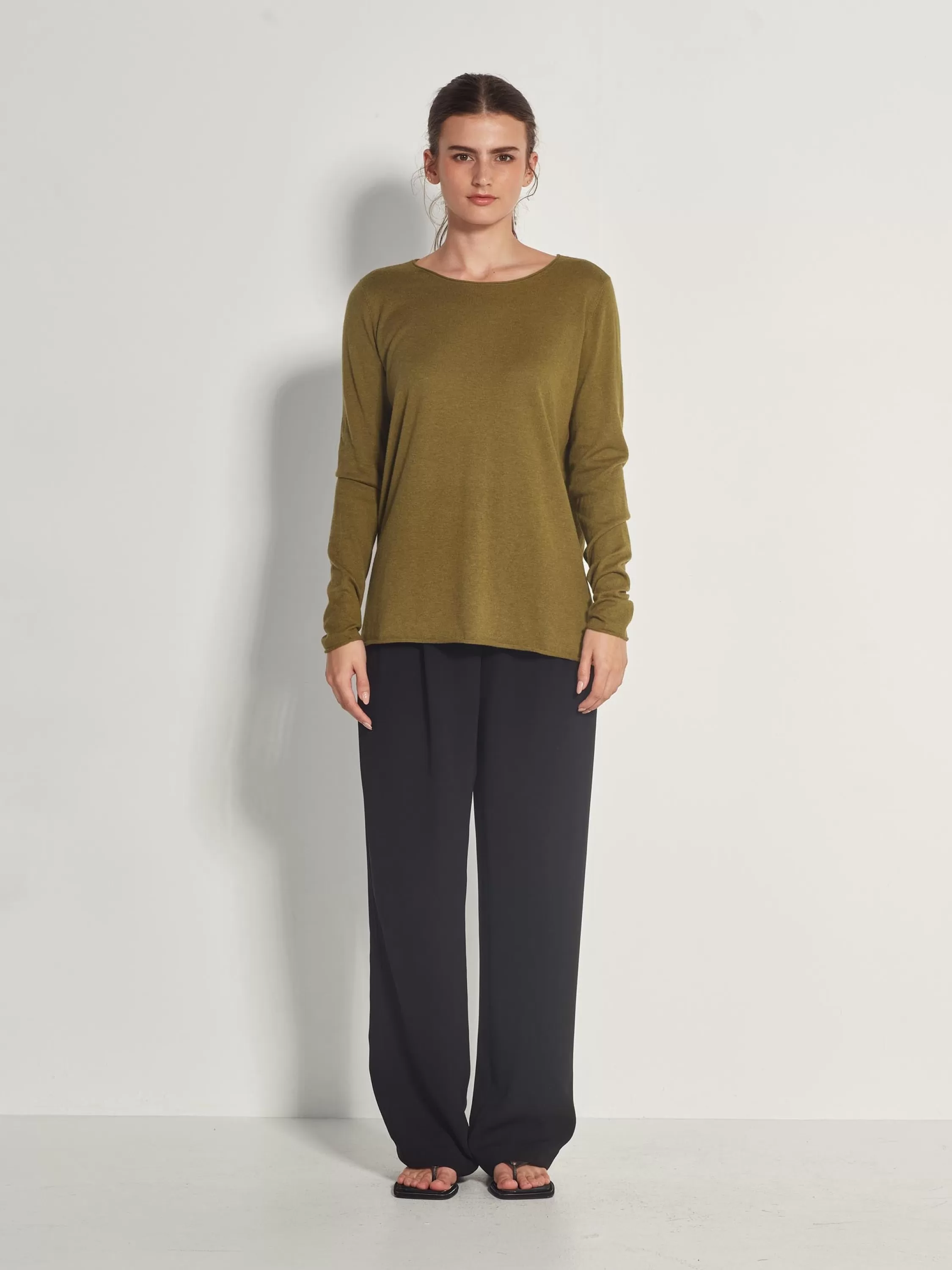 Knitwear>Juliette Hogan Jhl Crew L/S T Fine Cotton Cashmere Moss