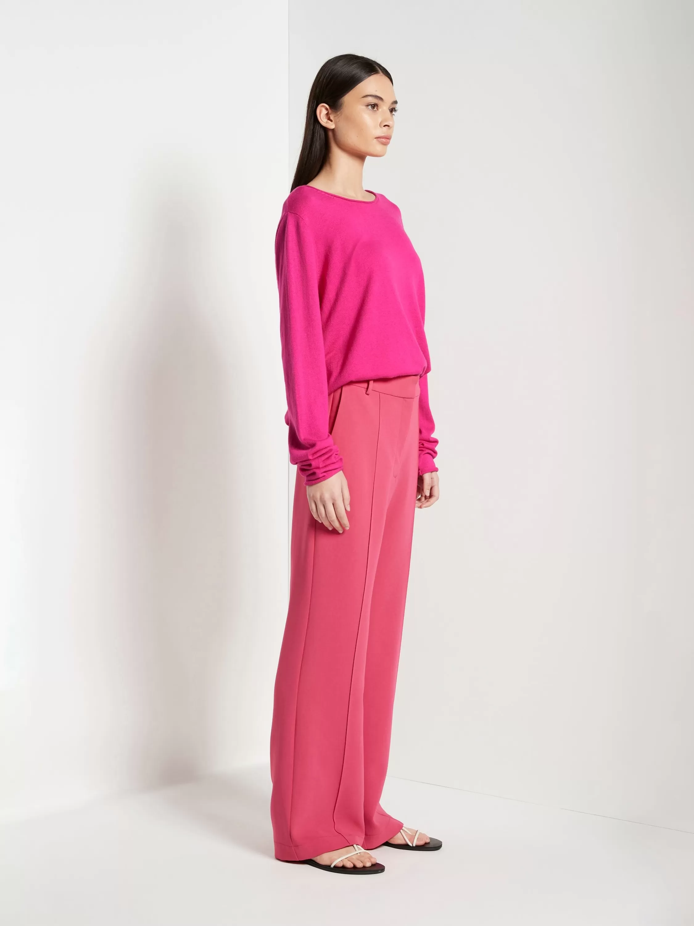 Knitwear>Juliette Hogan Jhl Crew L/S T Fine Cotton Cashmere Hot Pink