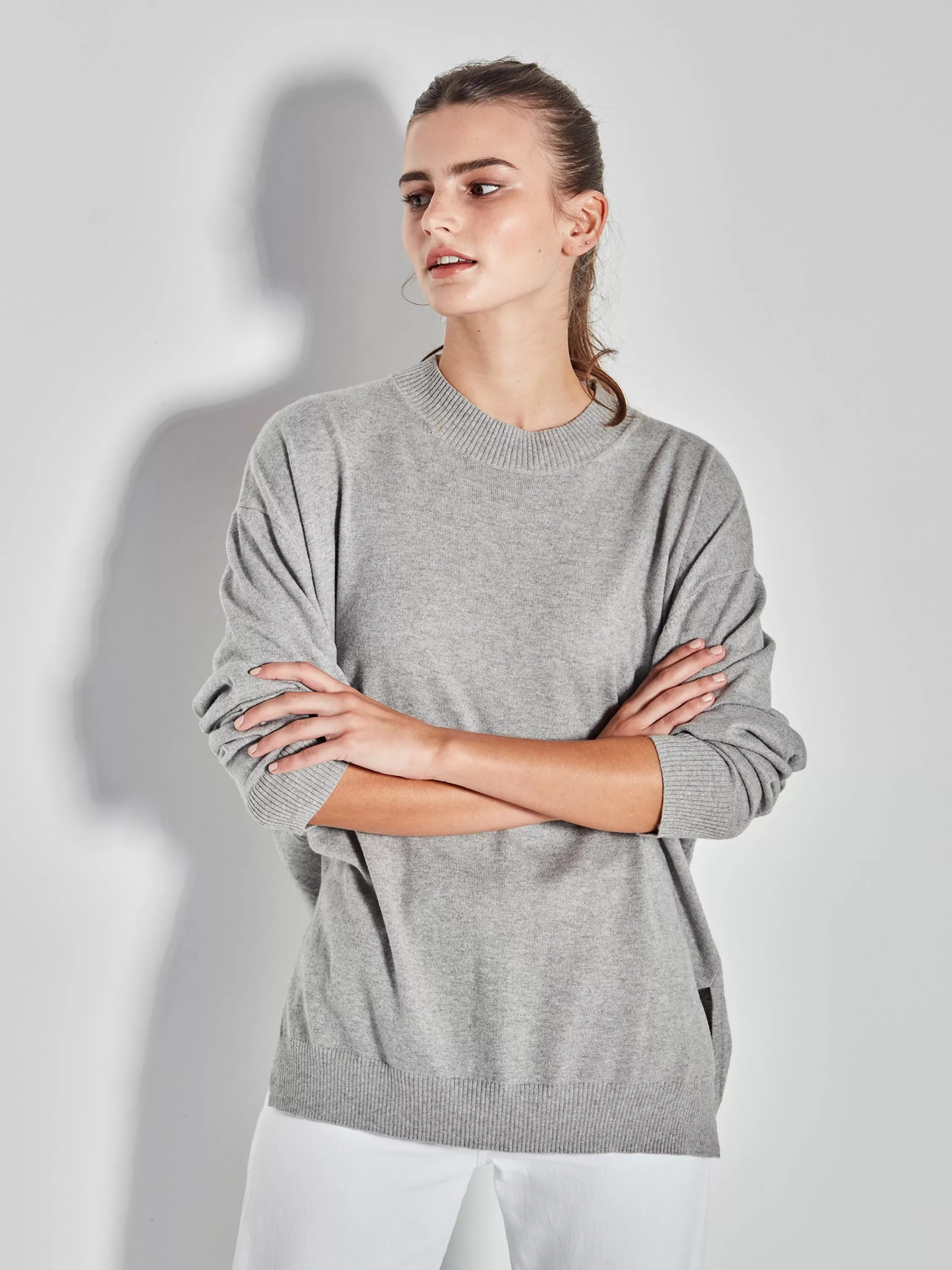 Tops & Tees>Juliette Hogan Jhl Crew Sweater Cotton Cashmere Grey Marle