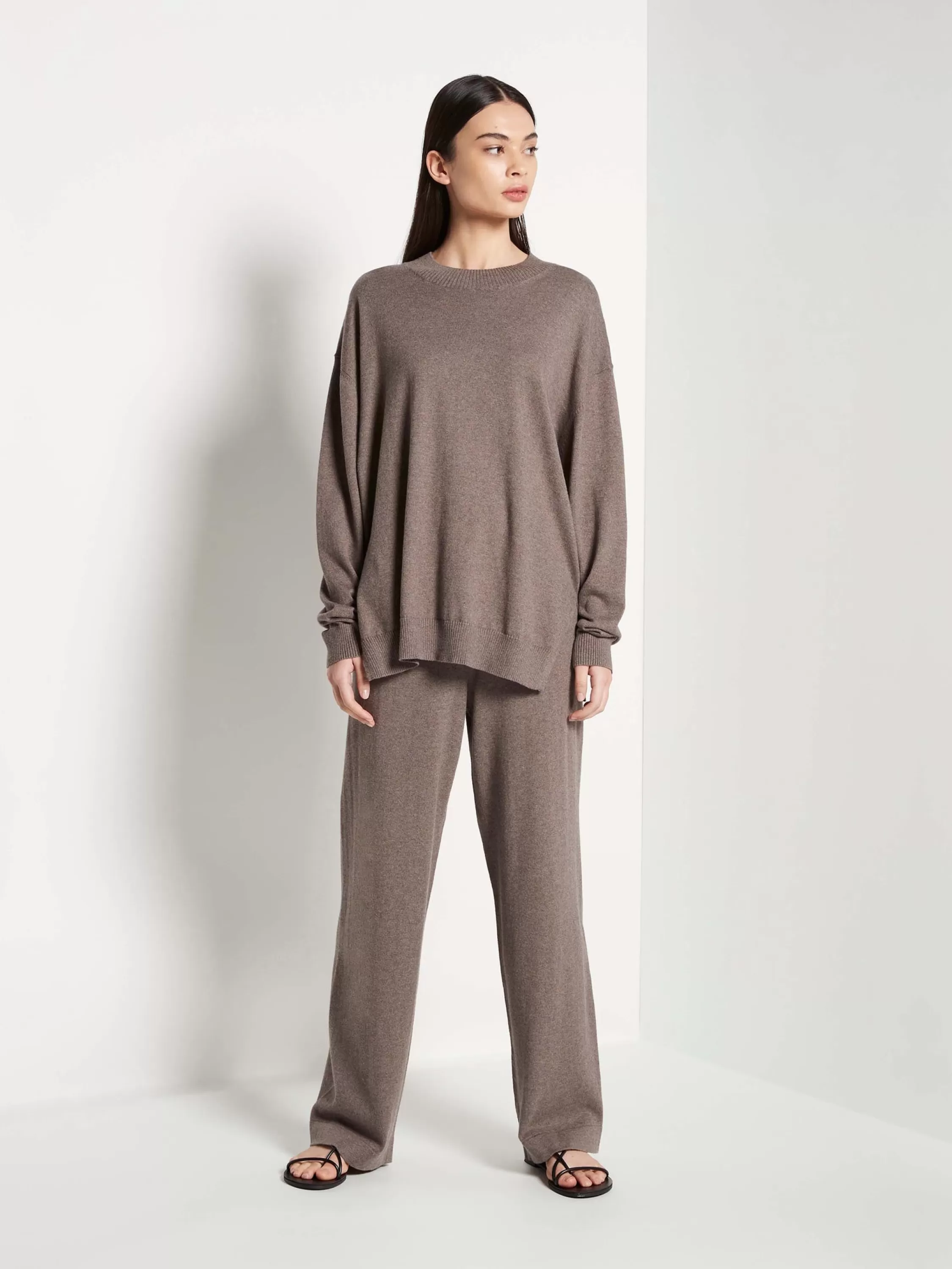 Knitwear>Juliette Hogan Jhl Crew Sweater Cotton Cashmere Walnut