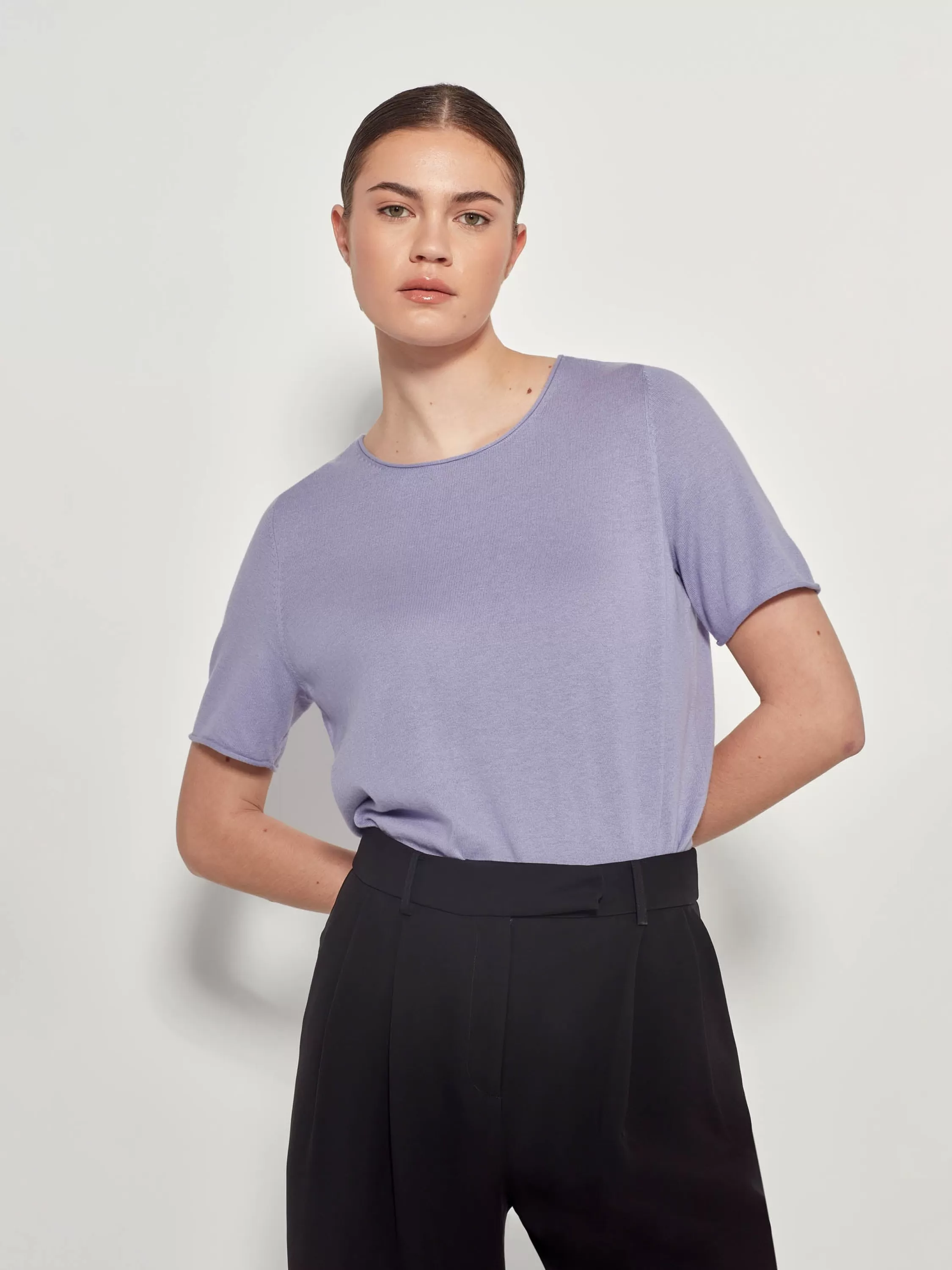 Tops & Tees>Juliette Hogan Jhl Crew T Fine Cotton Cashmere Lilac