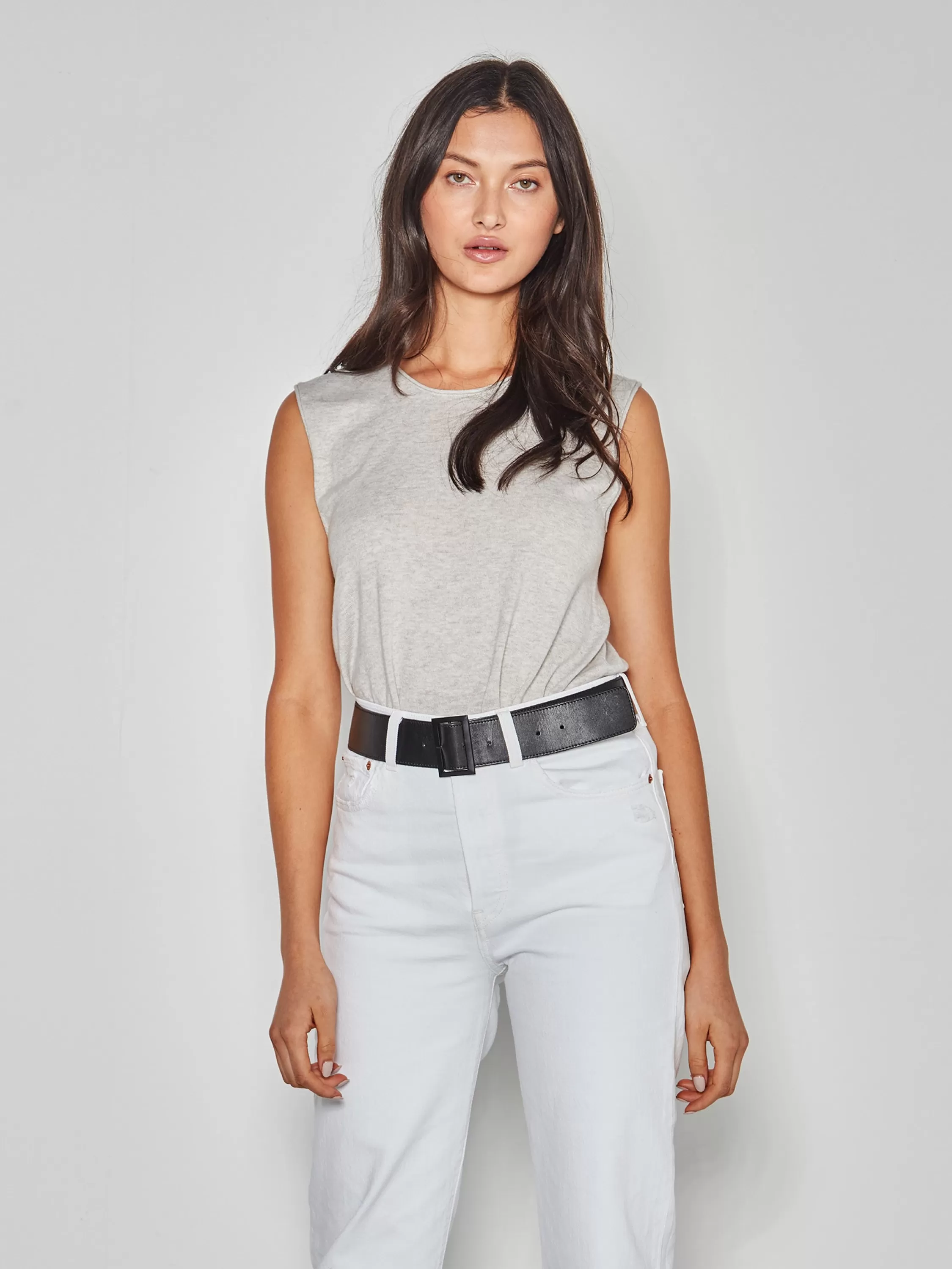 Tops & Tees>Juliette Hogan Jhl Crew Tank Fine Cotton Cashmere Soft Grey Marle