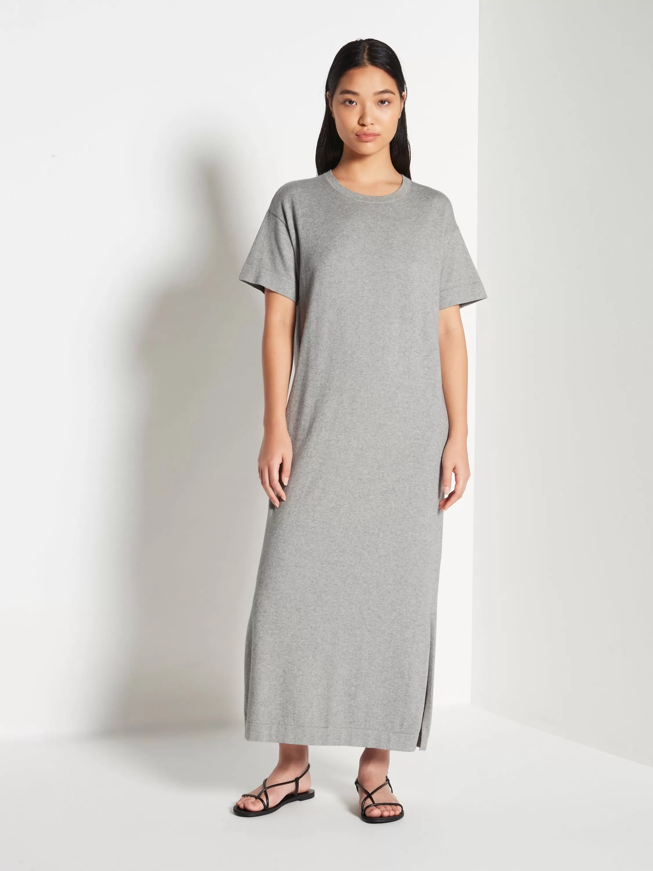 Dresses & Jumpsuits>Juliette Hogan Jhl Long Box T Dress Cotton Cashmere Grey Marle