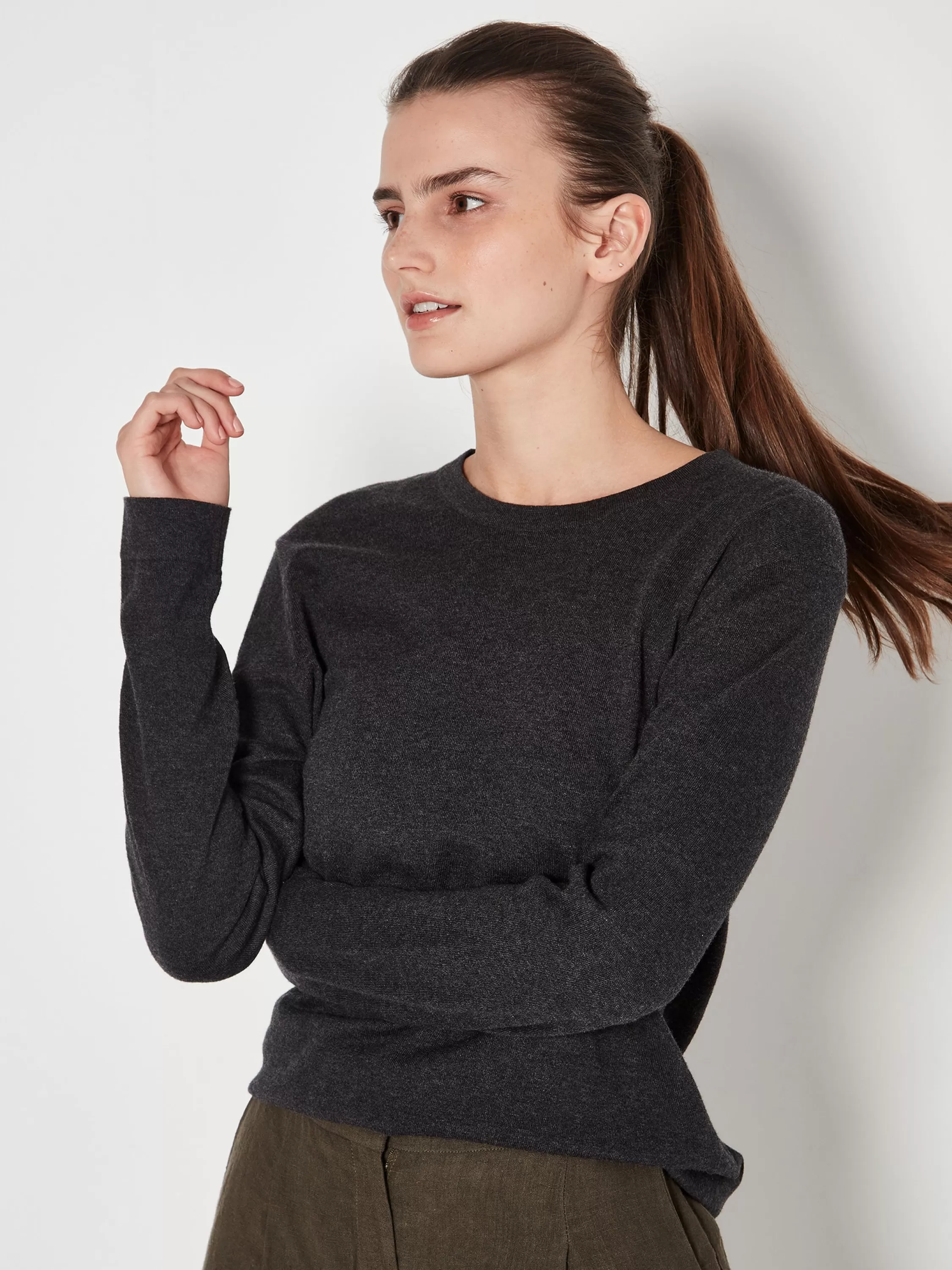 Tops & Tees>Juliette Hogan Jhl L/S Luxe T Luxe Cotton Cashmere Charcoal