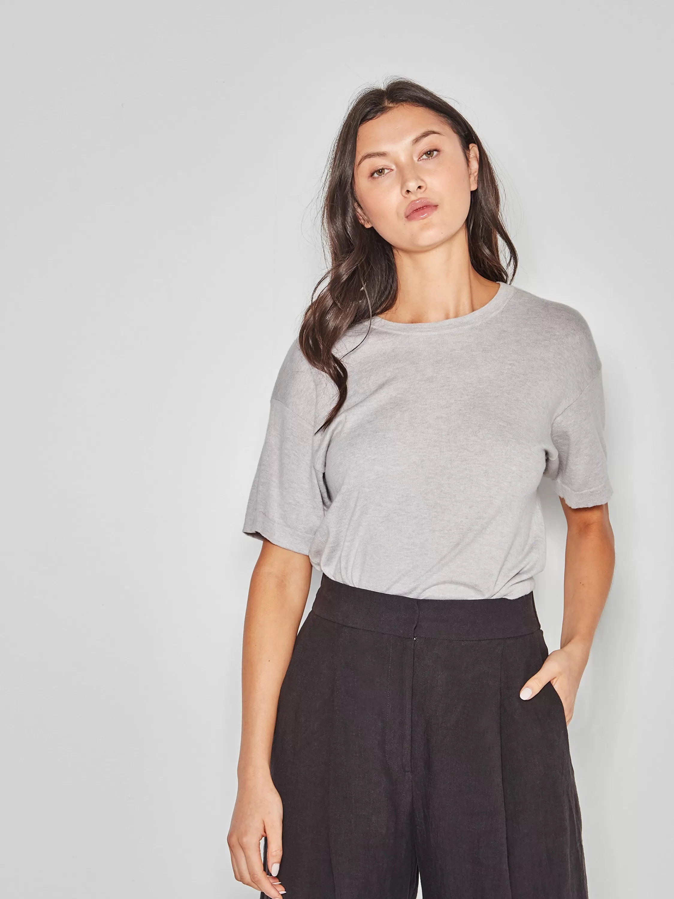 Tops & Tees>Juliette Hogan Jhl Luxe T Luxe Cotton C Mere Ash
