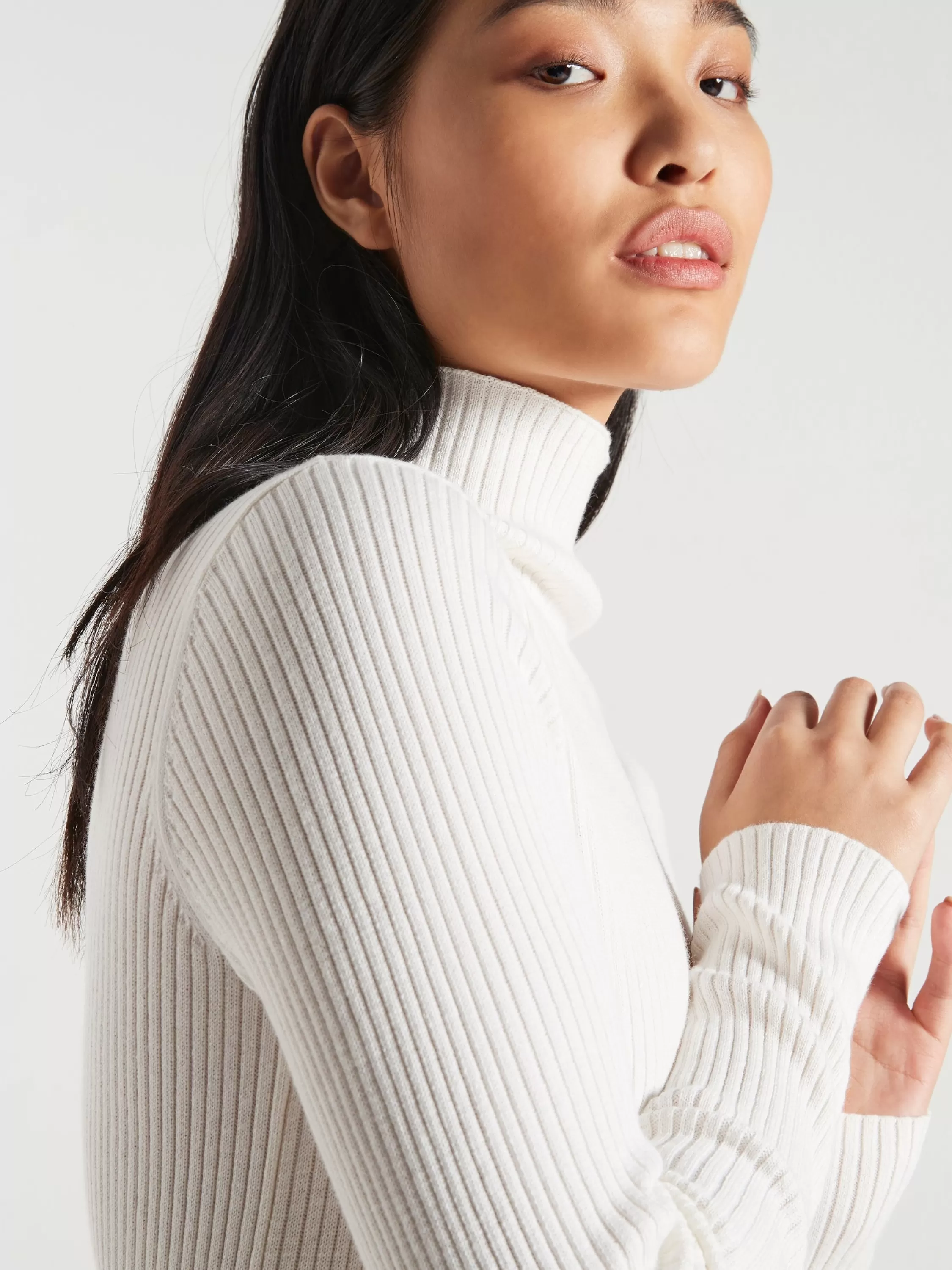 Tops & Tees>Juliette Hogan Jhl Rib Polo L/S T Luxe Cotton Cashmere Snow