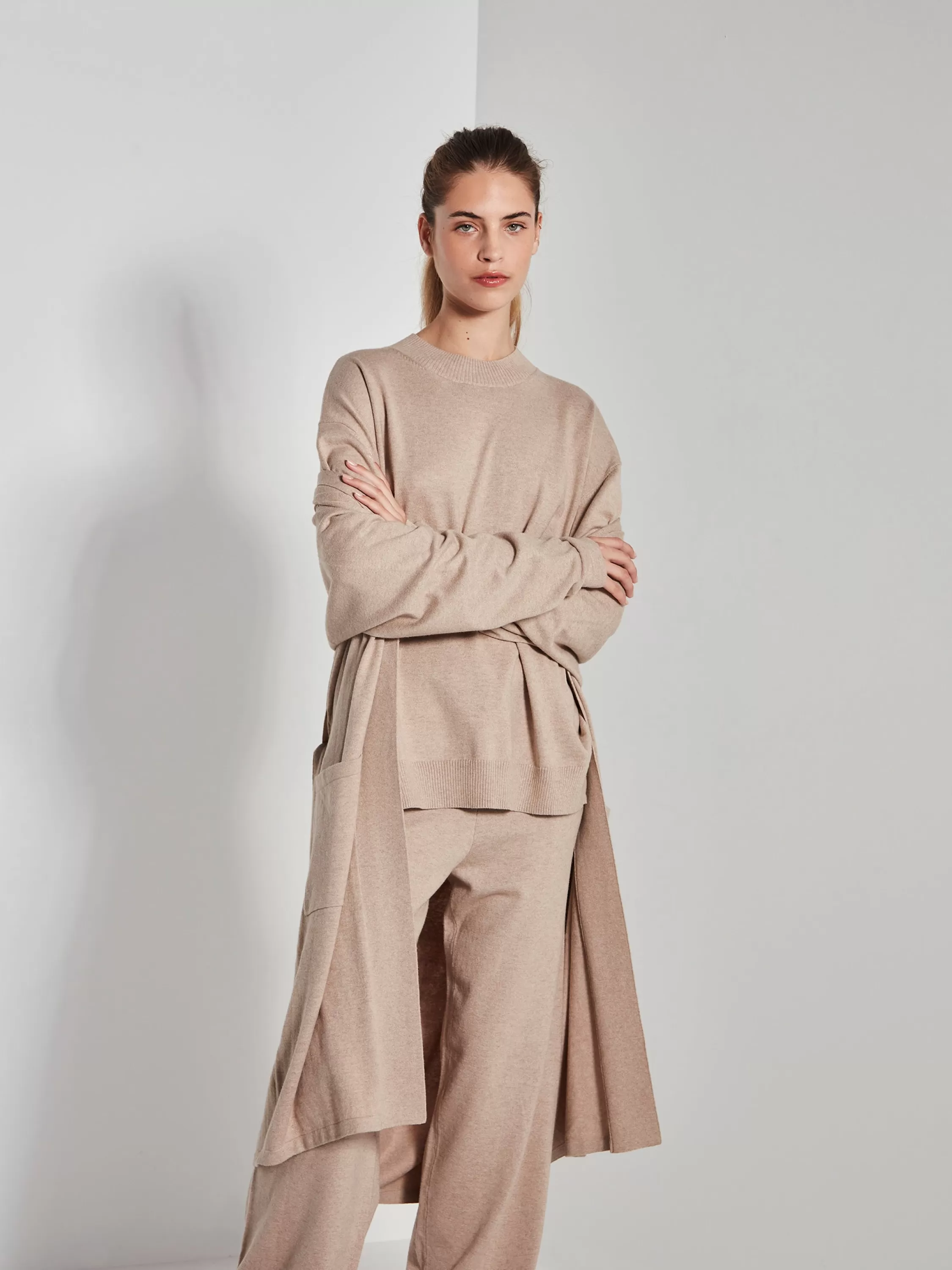 Knitwear>Juliette Hogan Jhl Robe Cotton Cashmere Biscuit Marle