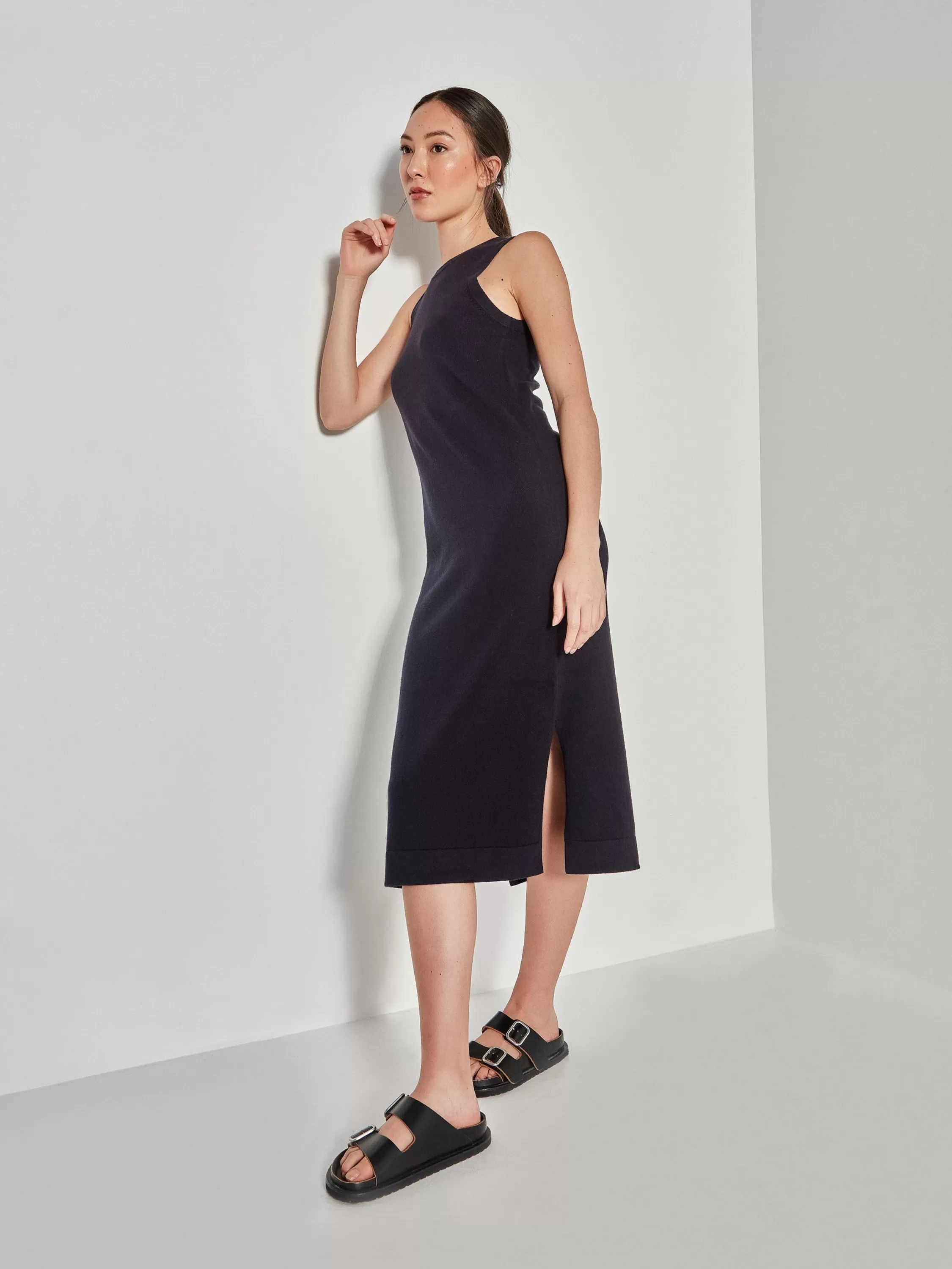 Knitwear>Juliette Hogan Jhl Split Tank Dress Cotton Cashmere Navy