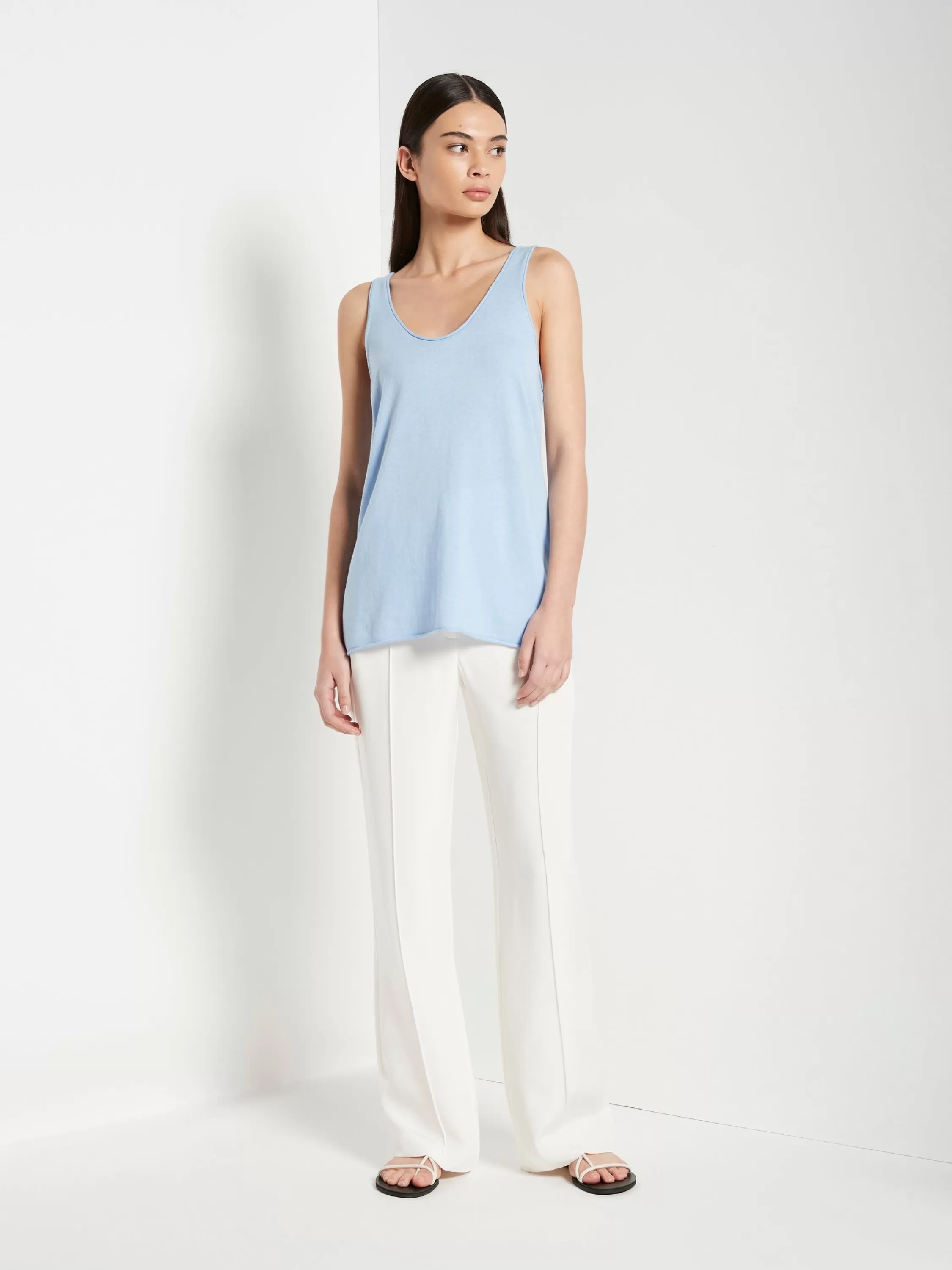 Knitwear>Juliette Hogan Jhl Tank Fine Cotton Cashmere Cornflower Blue