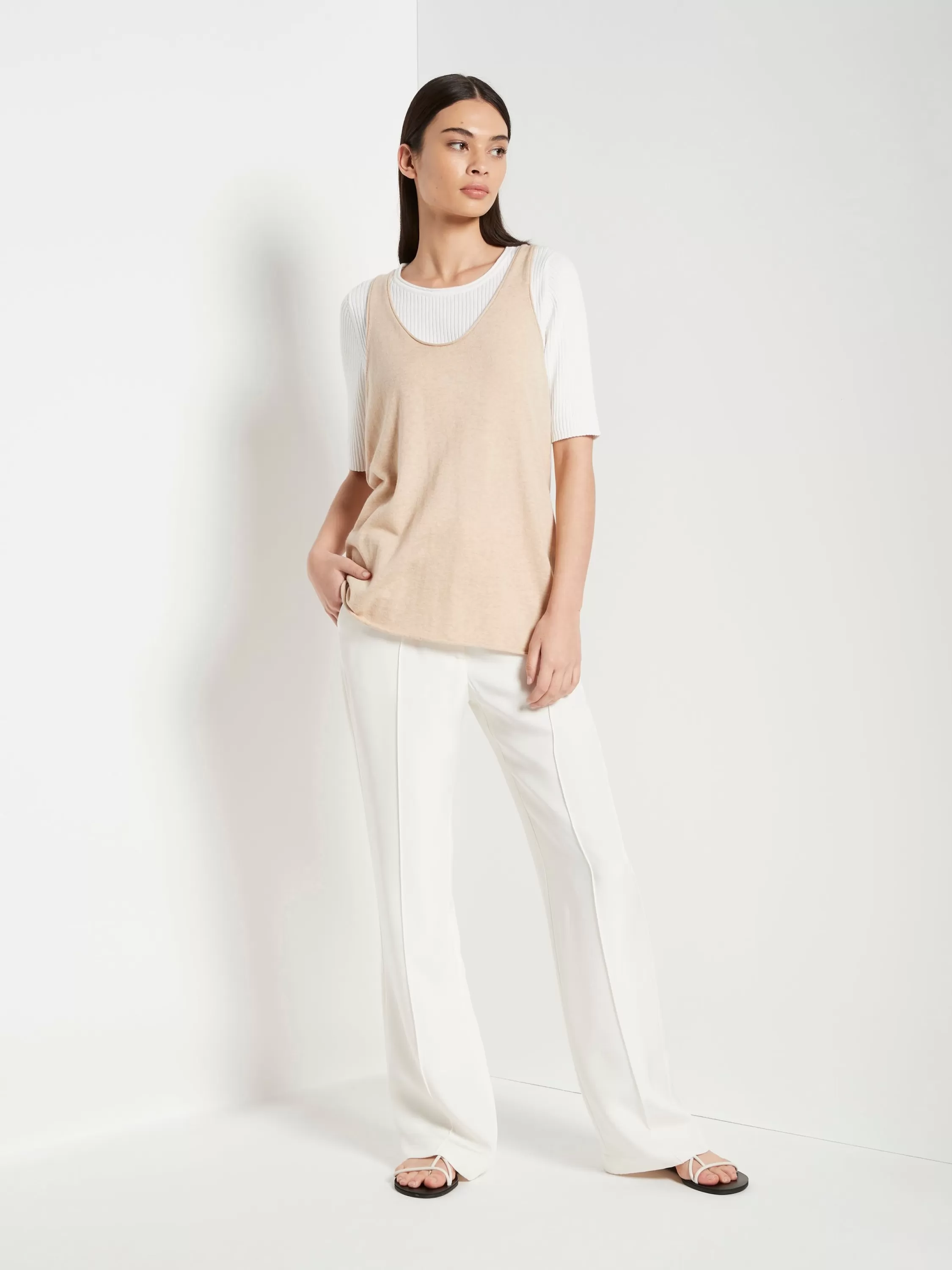 Knitwear>Juliette Hogan Jhl Tank Fine Cotton Cashmere Sand