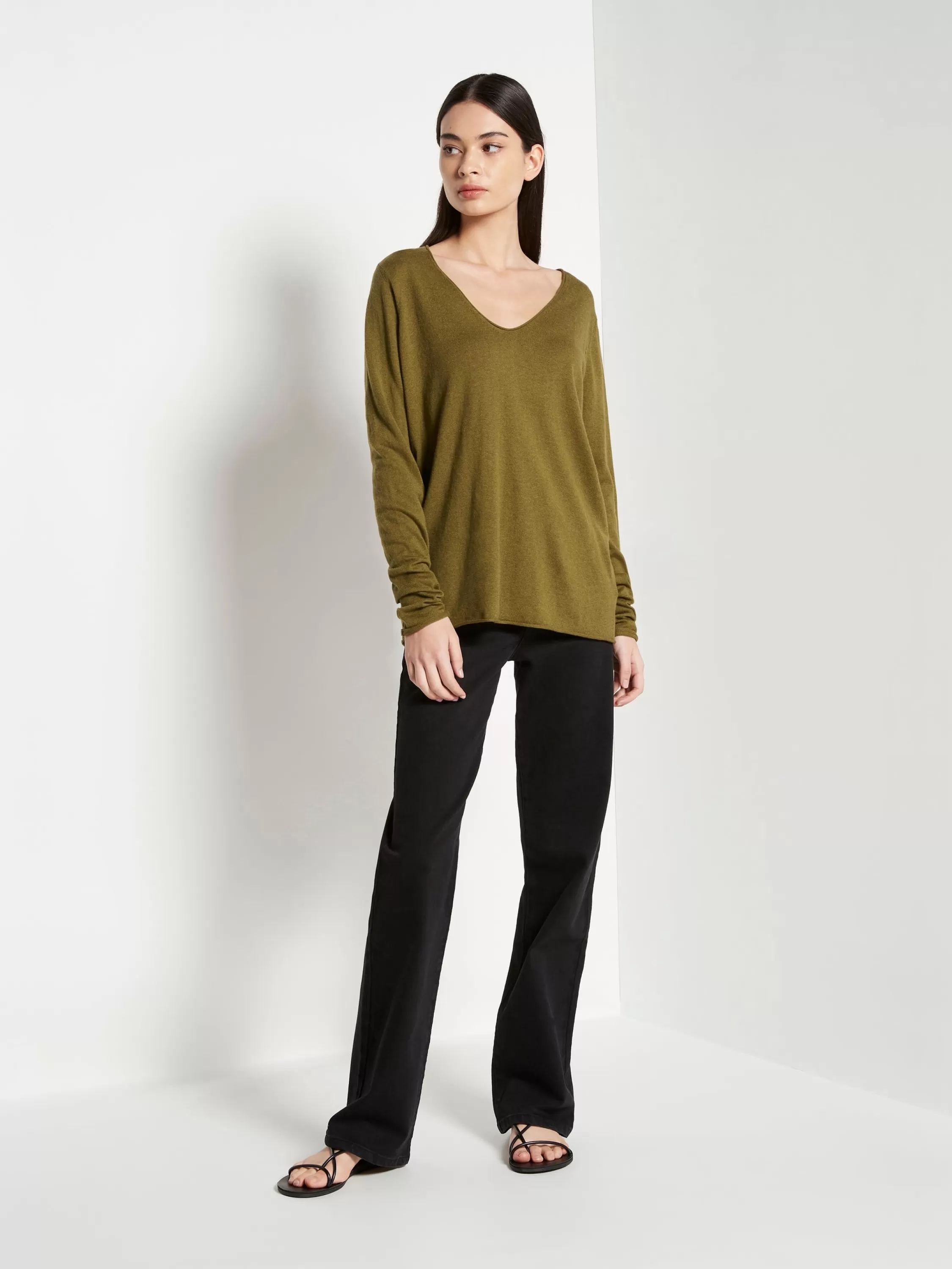 Tops & Tees>Juliette Hogan Jhl V-Neck L/S T Fine Cotton Cashmere Moss