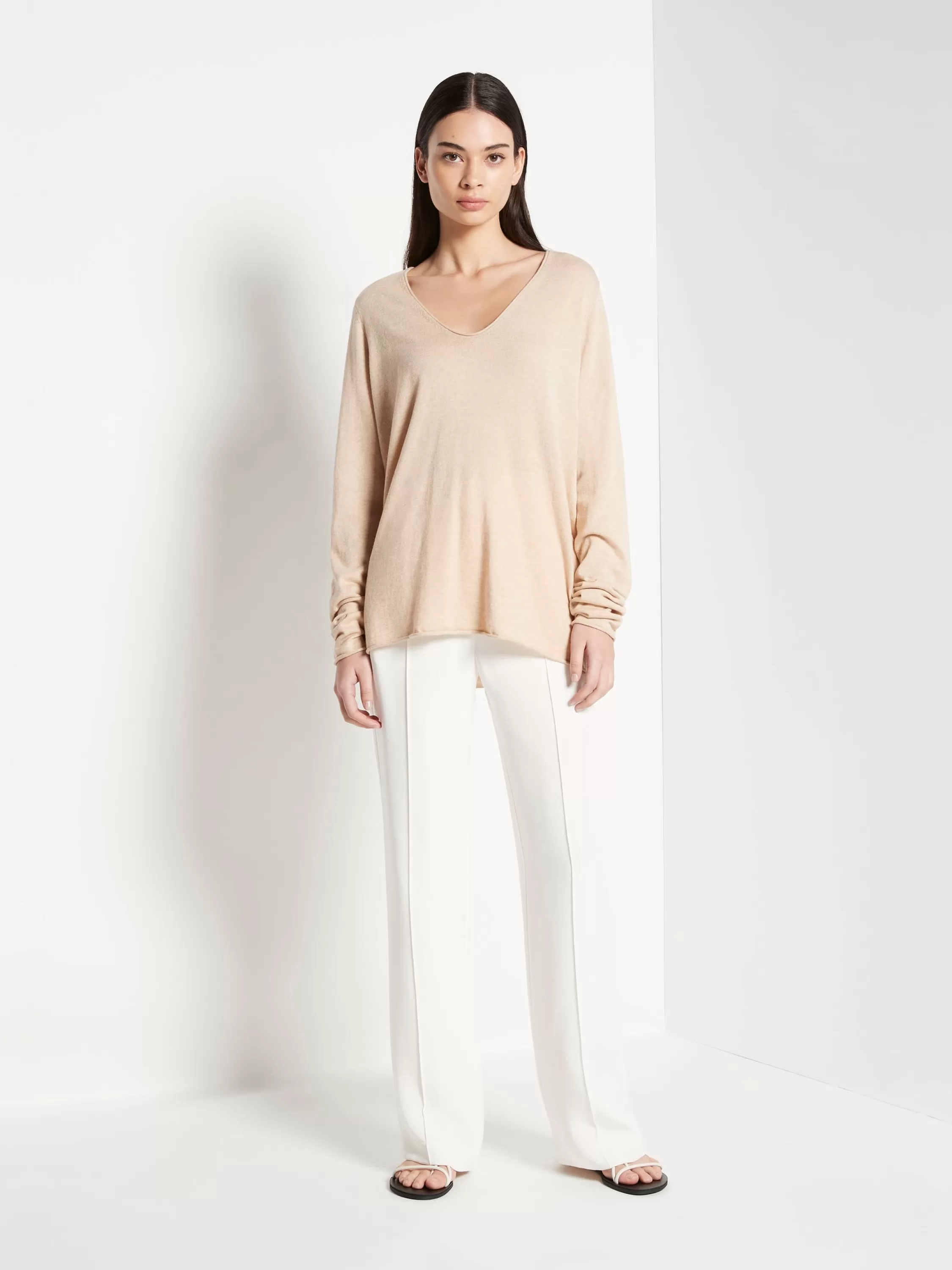 Tops & Tees>Juliette Hogan Jhl V-Neck L/S T Fine Cotton Cashmere Sand