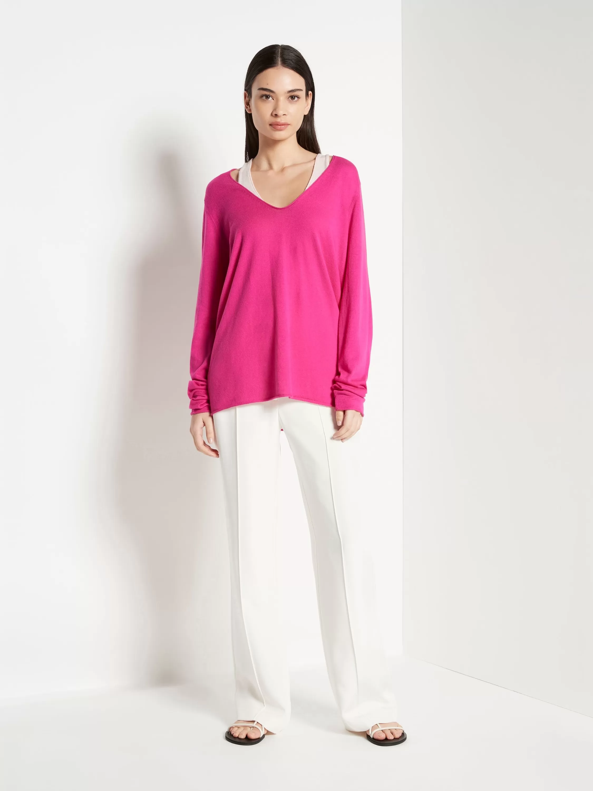 Knitwear>Juliette Hogan Jhl V-Neck L/S T Fine Cotton Cashmere Hot Pink