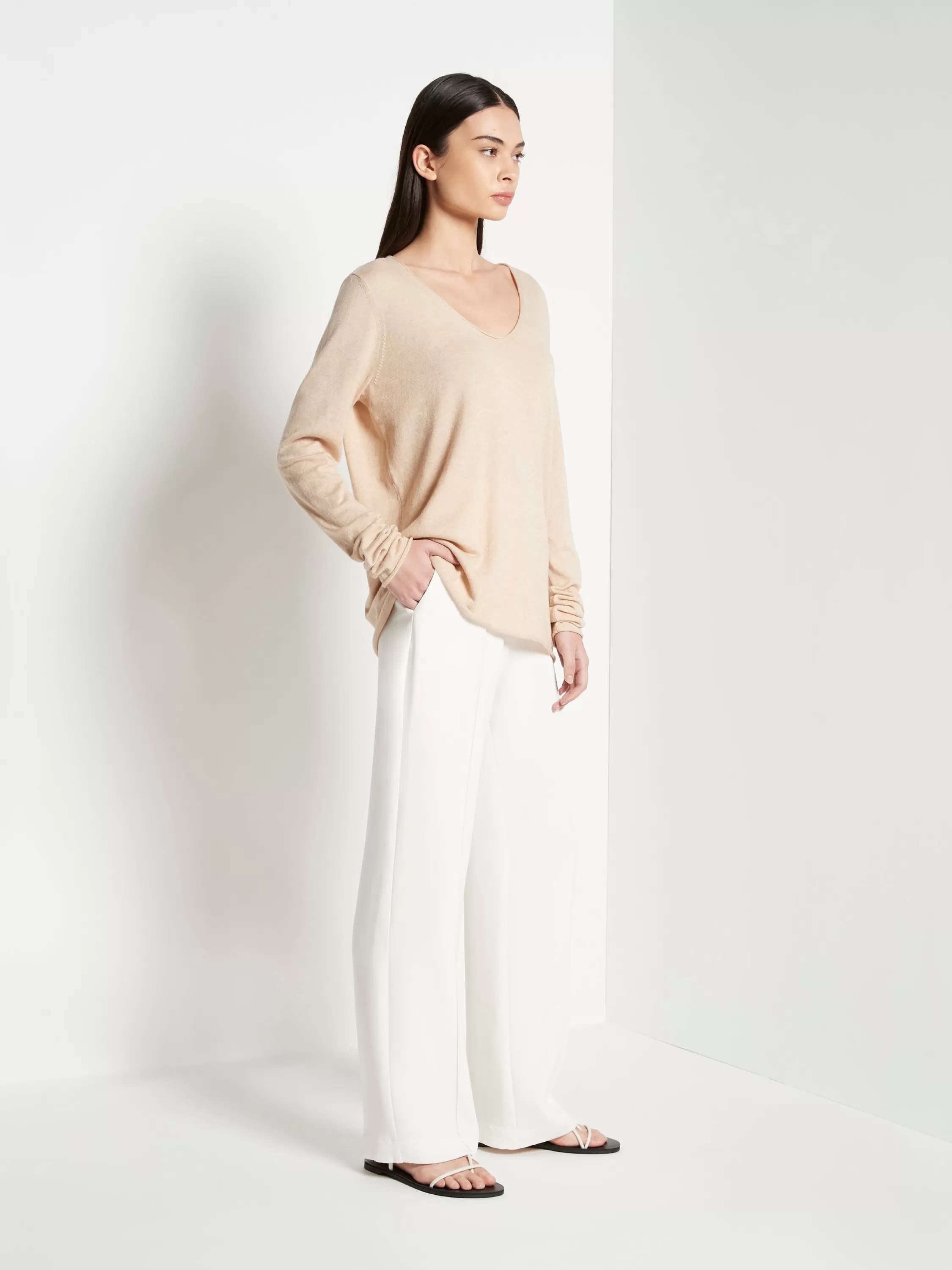 Tops & Tees>Juliette Hogan Jhl V-Neck L/S T Fine Cotton Cashmere Sand