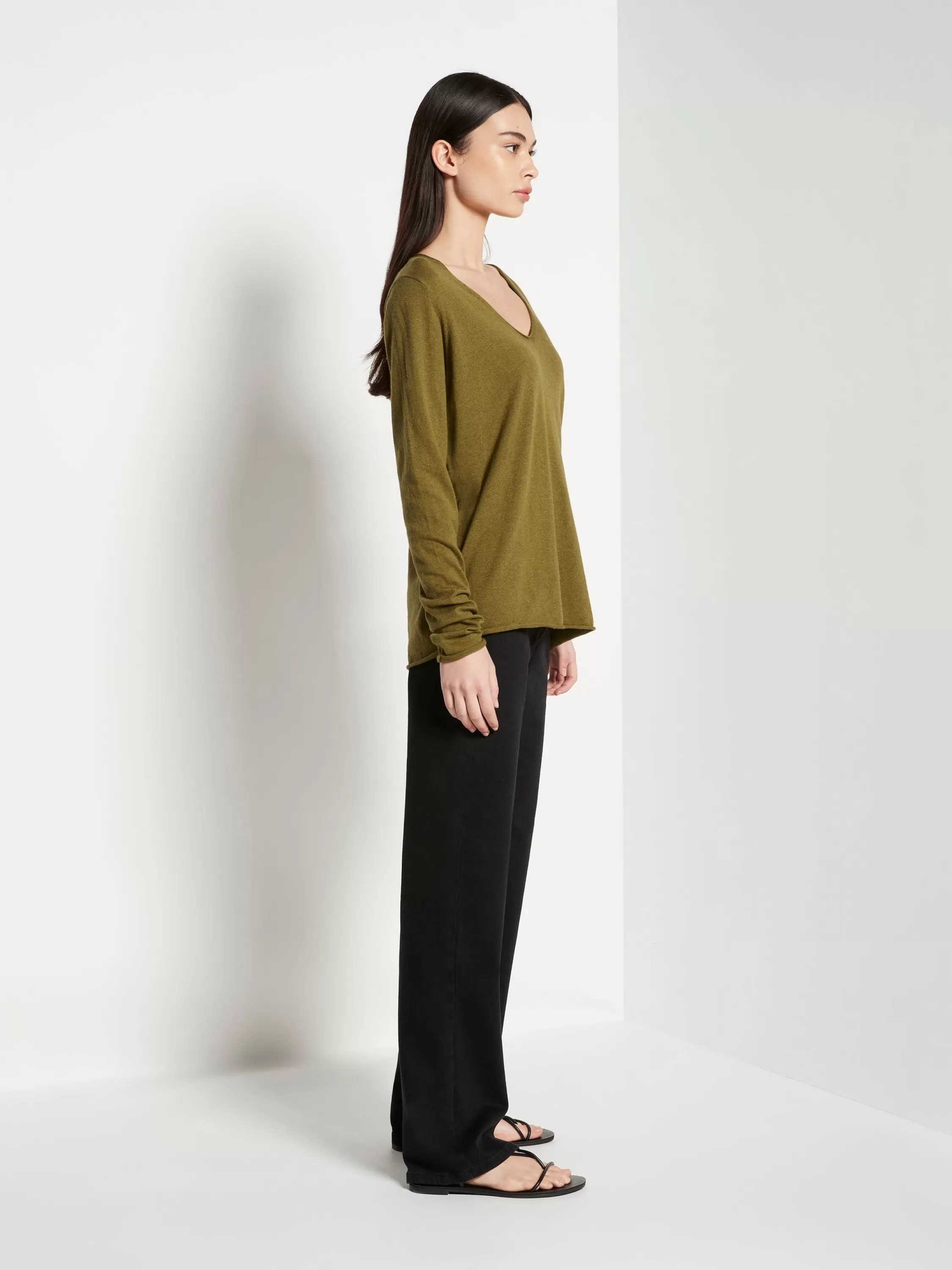 Knitwear>Juliette Hogan Jhl V-Neck L/S T Fine Cotton Cashmere Moss