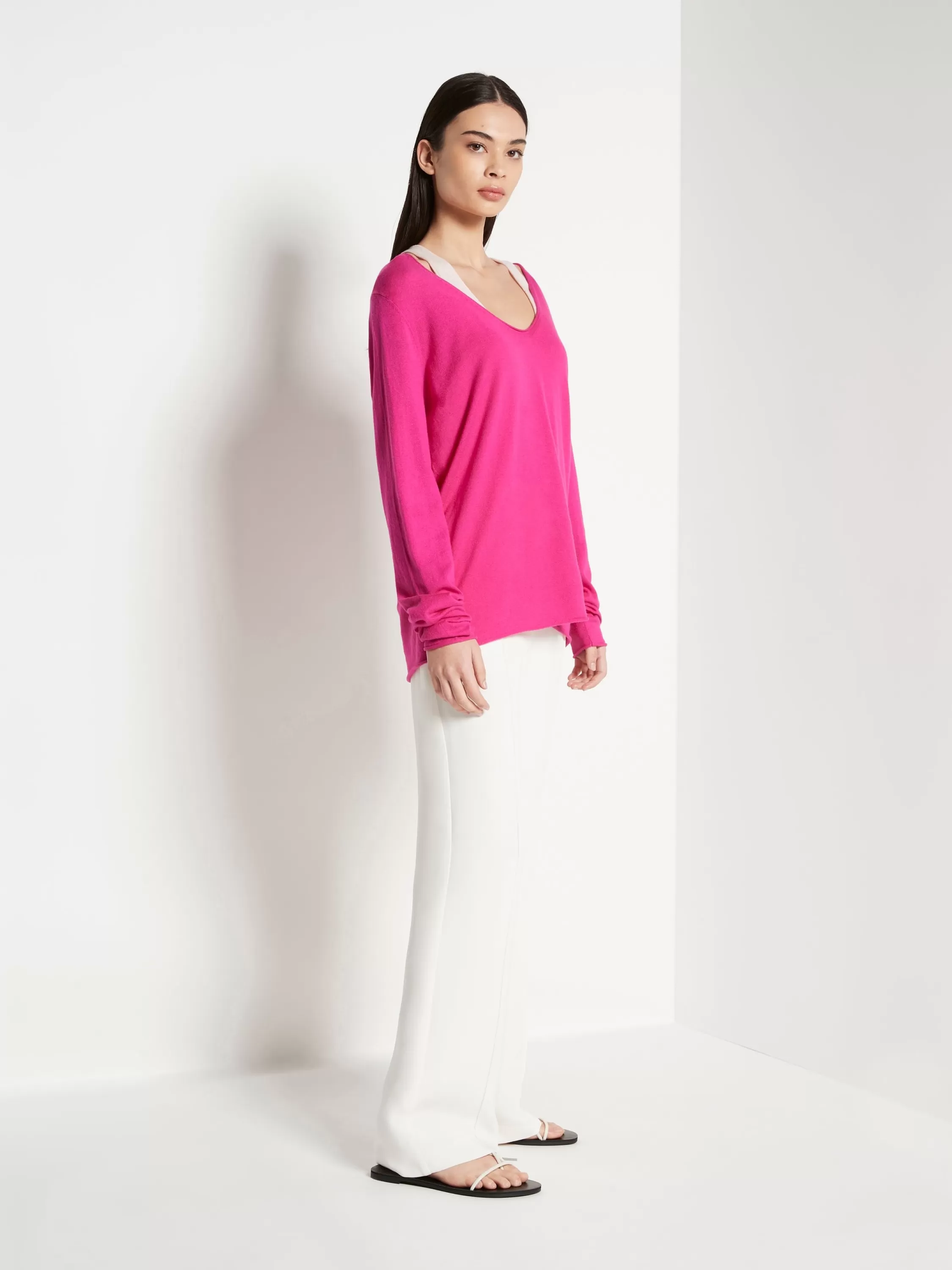 Knitwear>Juliette Hogan Jhl V-Neck L/S T Fine Cotton Cashmere Hot Pink