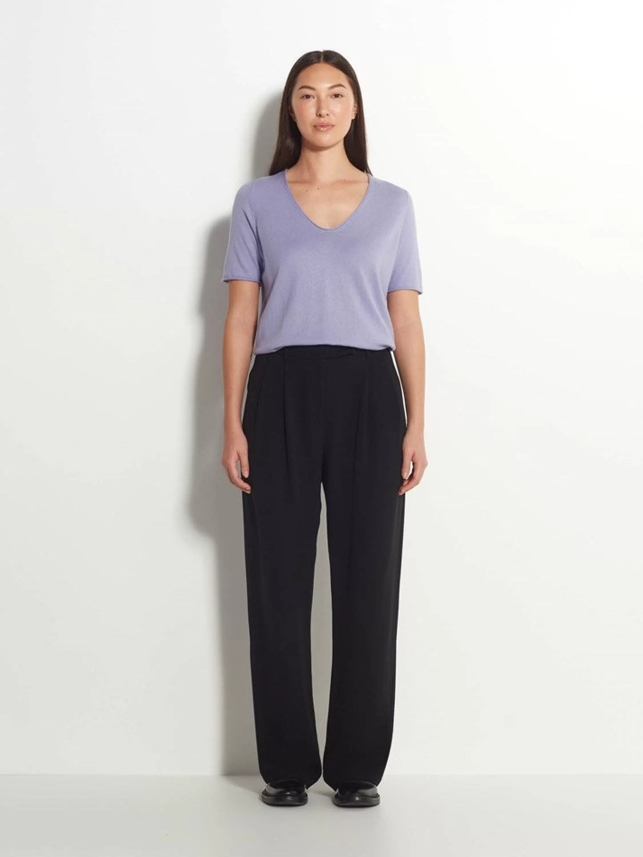 Tops & Tees>Juliette Hogan Jhl V-Neck T Fine Cotton Cashmere Lilac