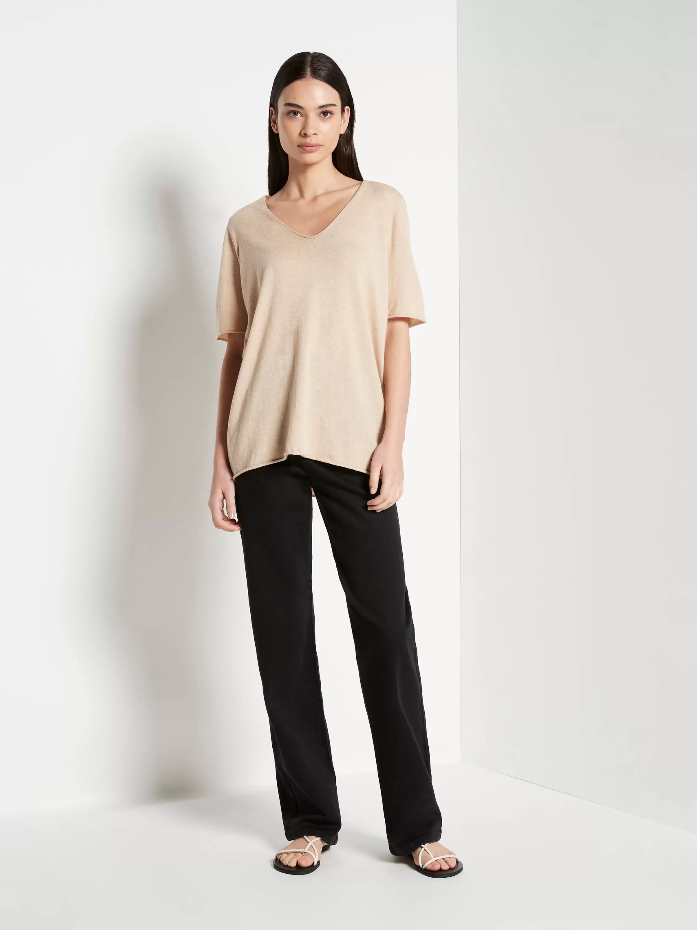 Knitwear>Juliette Hogan Jhl V-Neck T Fine Cotton Cashmere Sand