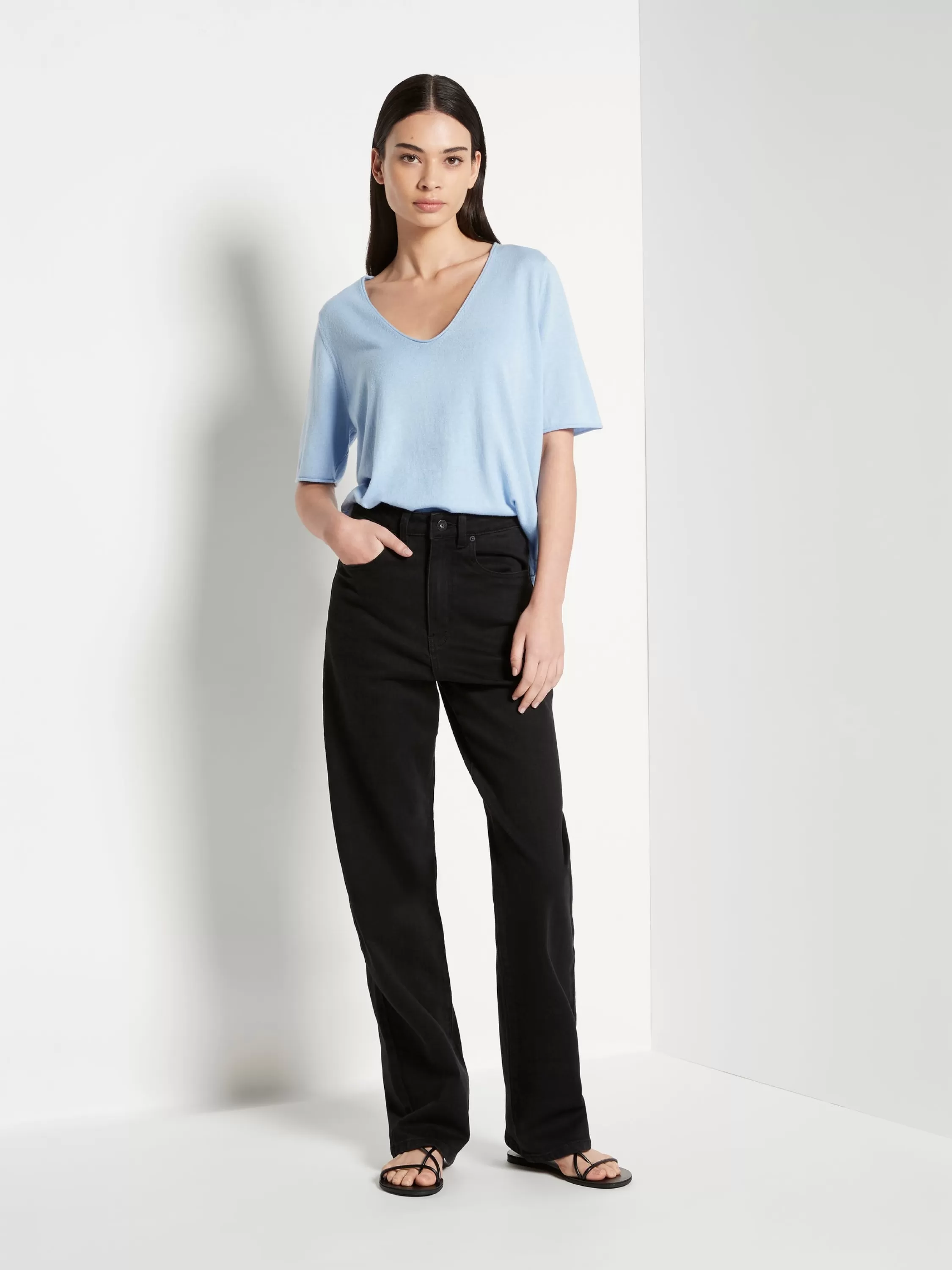 Knitwear>Juliette Hogan Jhl V-Neck T Fine Cotton Cashmere Cornflower Blue