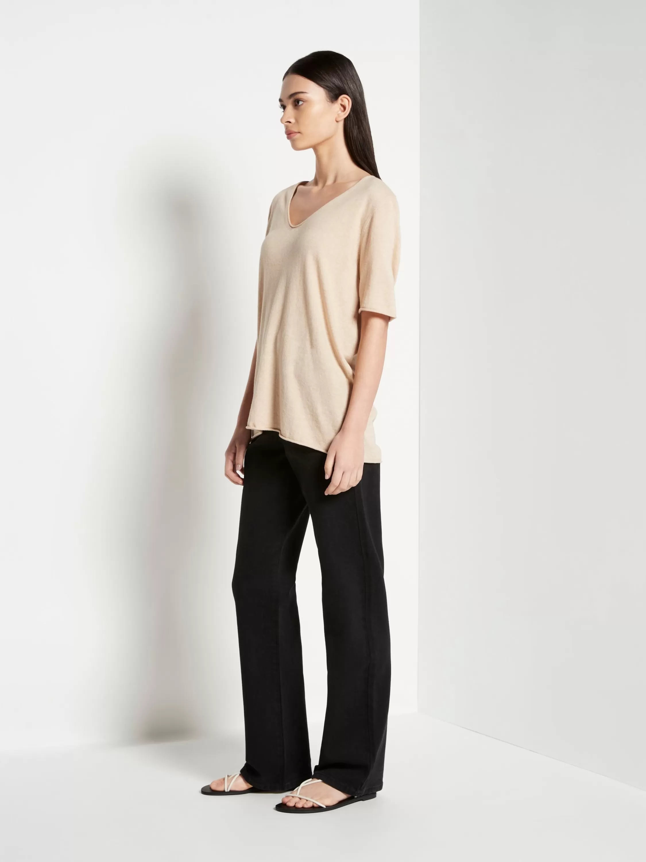 Knitwear>Juliette Hogan Jhl V-Neck T Fine Cotton Cashmere Sand