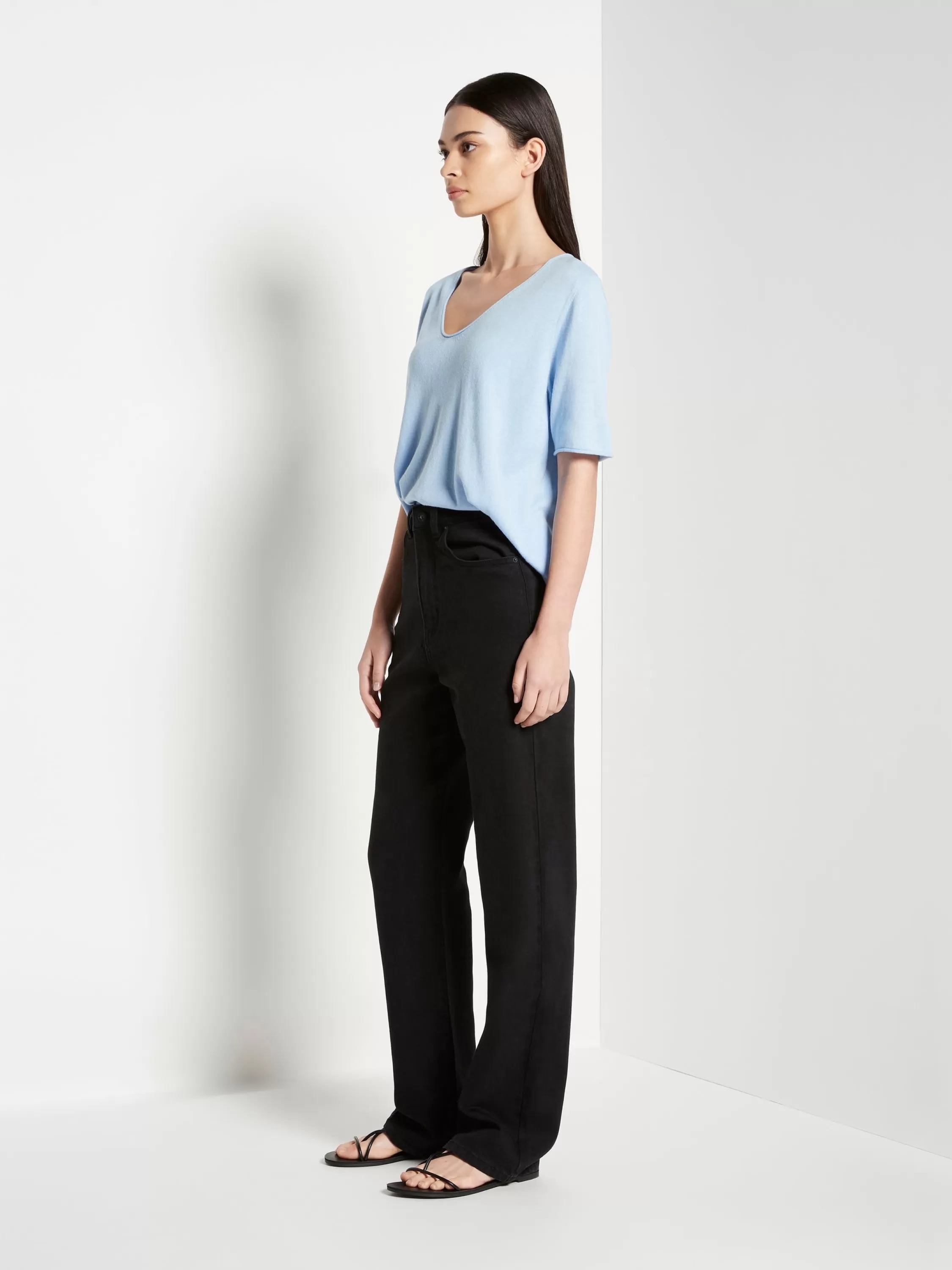 Knitwear>Juliette Hogan Jhl V-Neck T Fine Cotton Cashmere Cornflower Blue