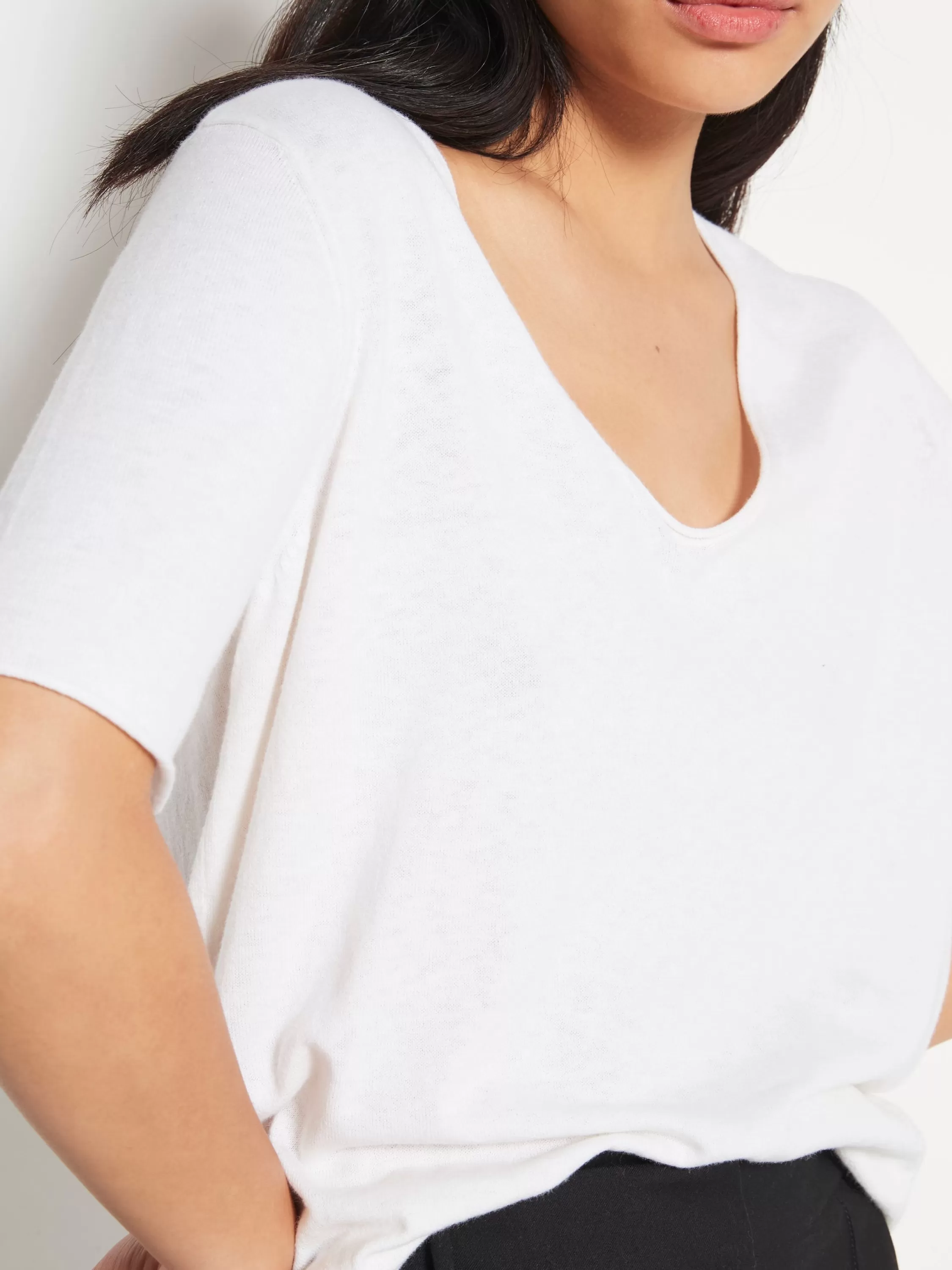Tops & Tees>Juliette Hogan Jhl V-Neck T Fine Cotton Cashmere White