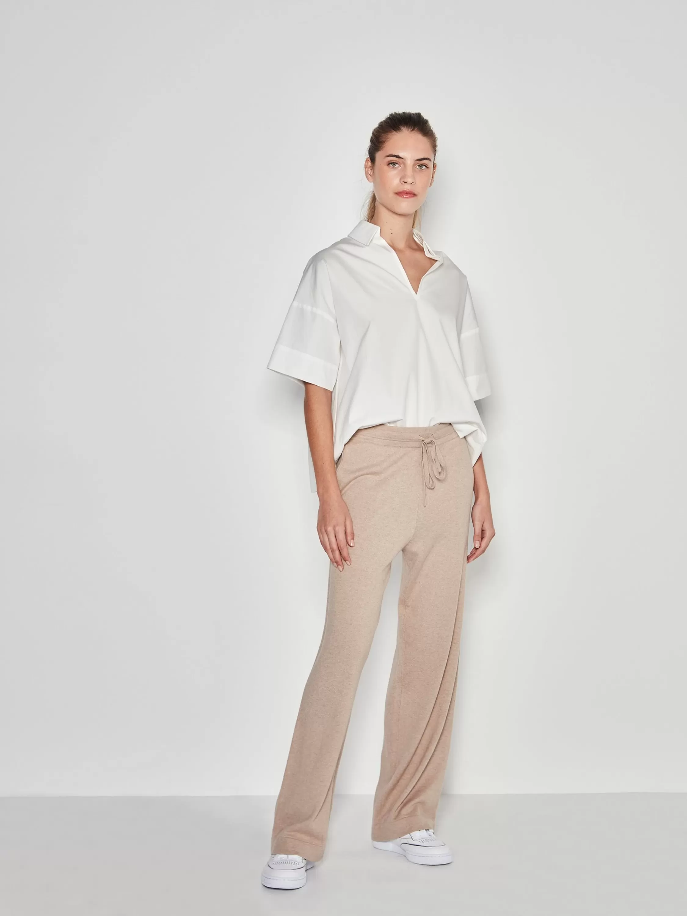 Trousers>Juliette Hogan Jhl Wide Trackpant Cotton Cashmere Biscuit Marle