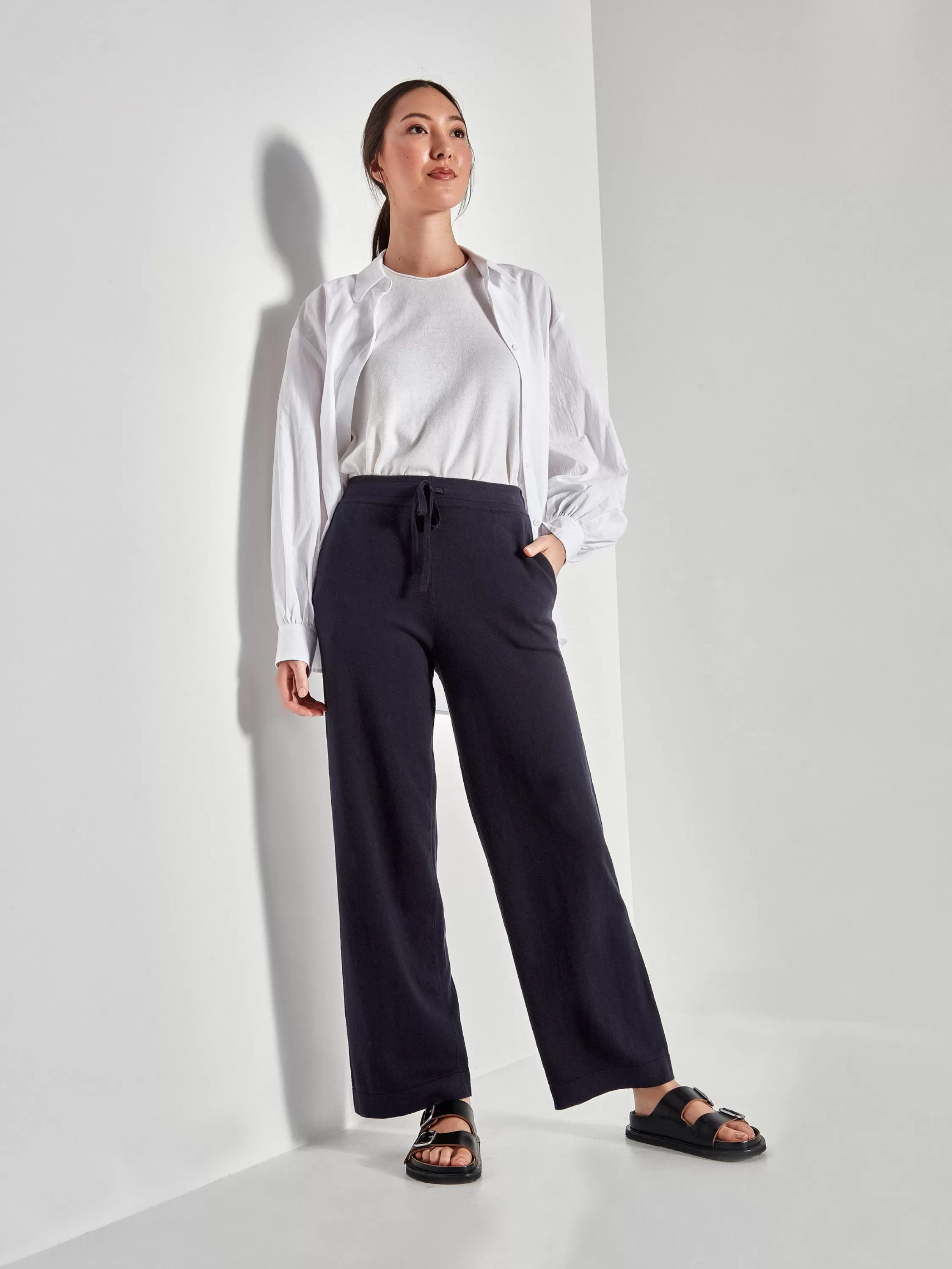 Trousers>Juliette Hogan Jhl Wide Trackpant Cotton Cashmere Navy