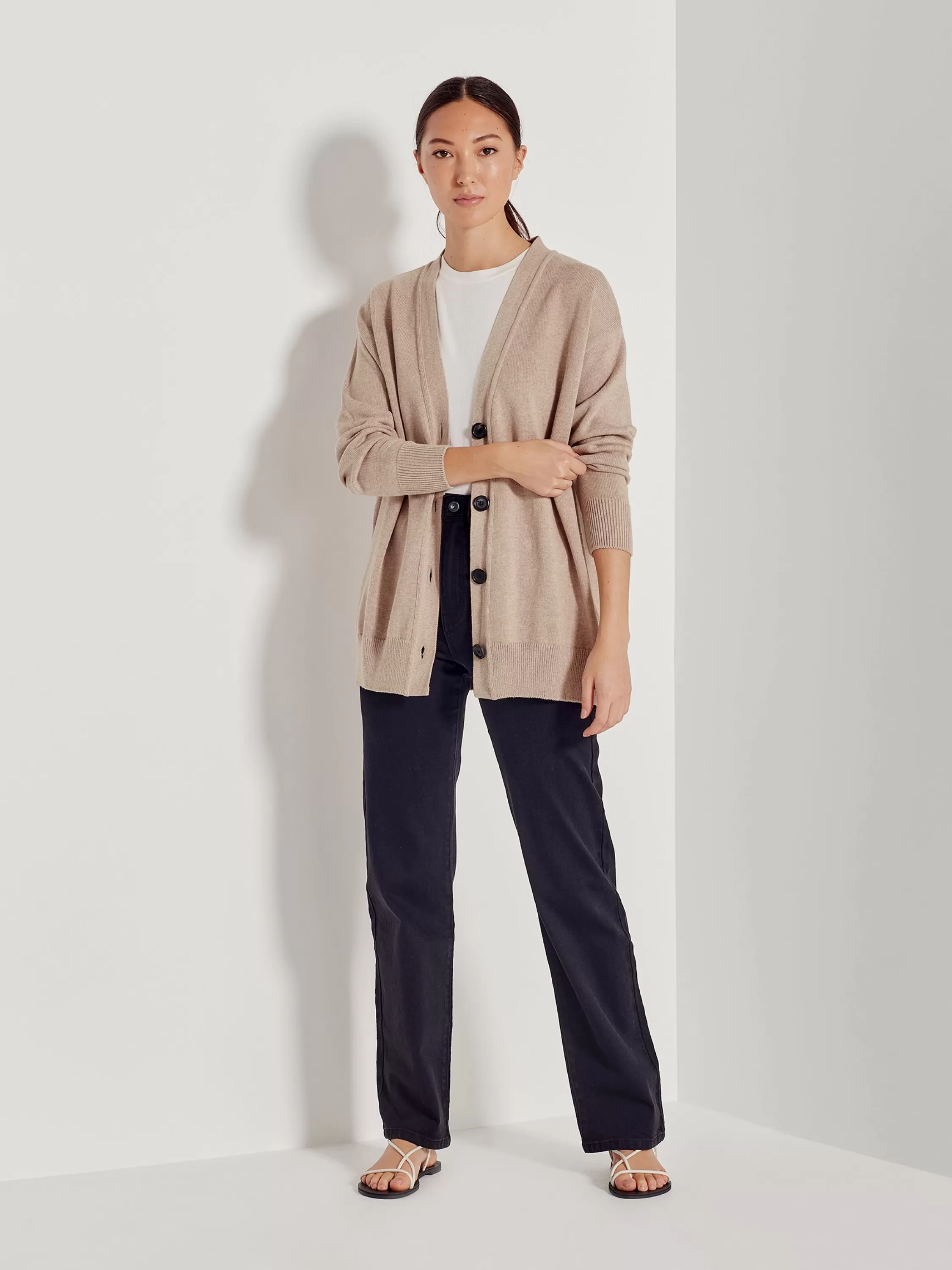 Knitwear>Juliette Hogan Marvin Cardi Cotton Knit Cashew