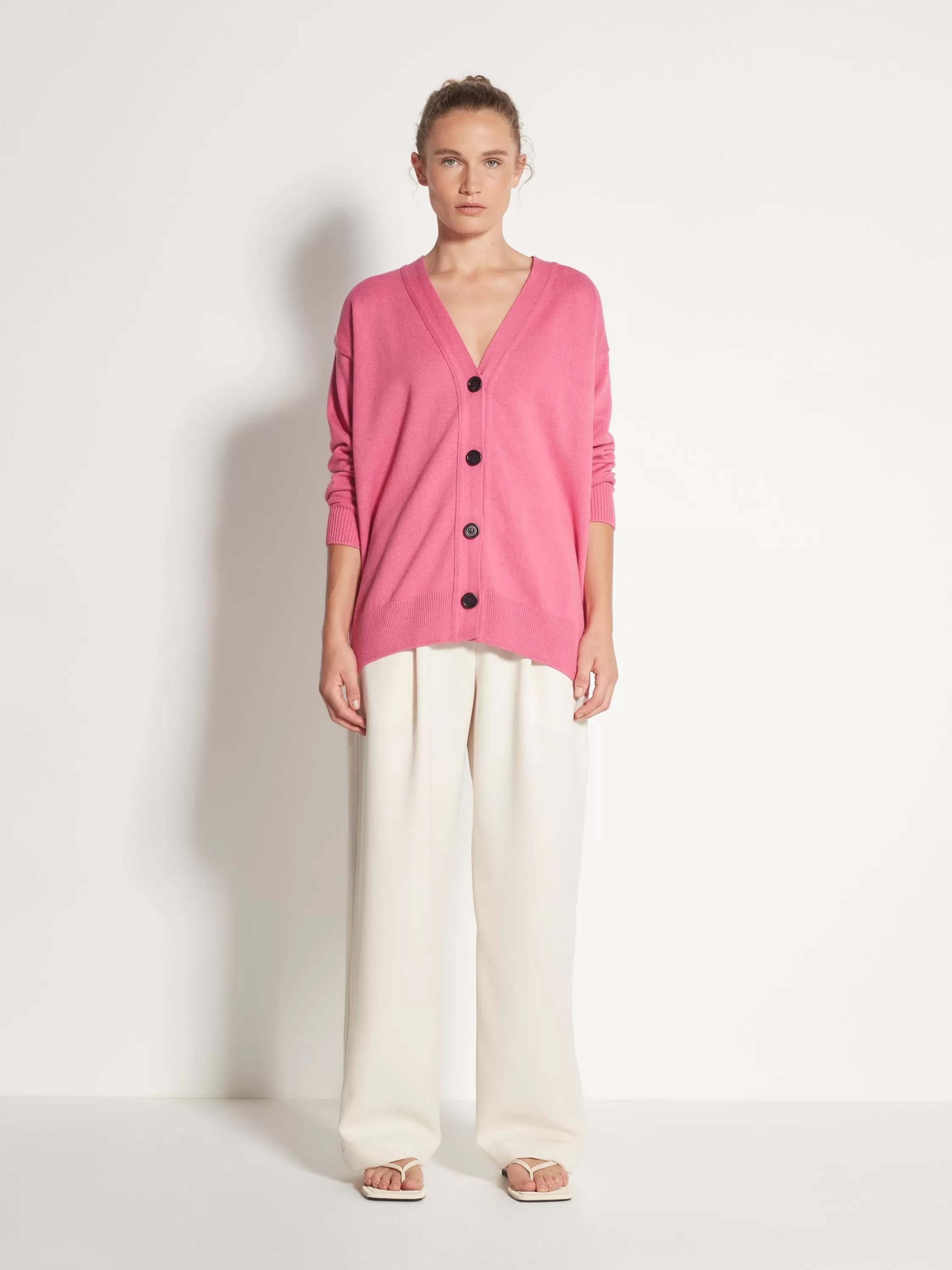 Knitwear>Juliette Hogan Marvin Cardi Cotton Knit Hot Pink