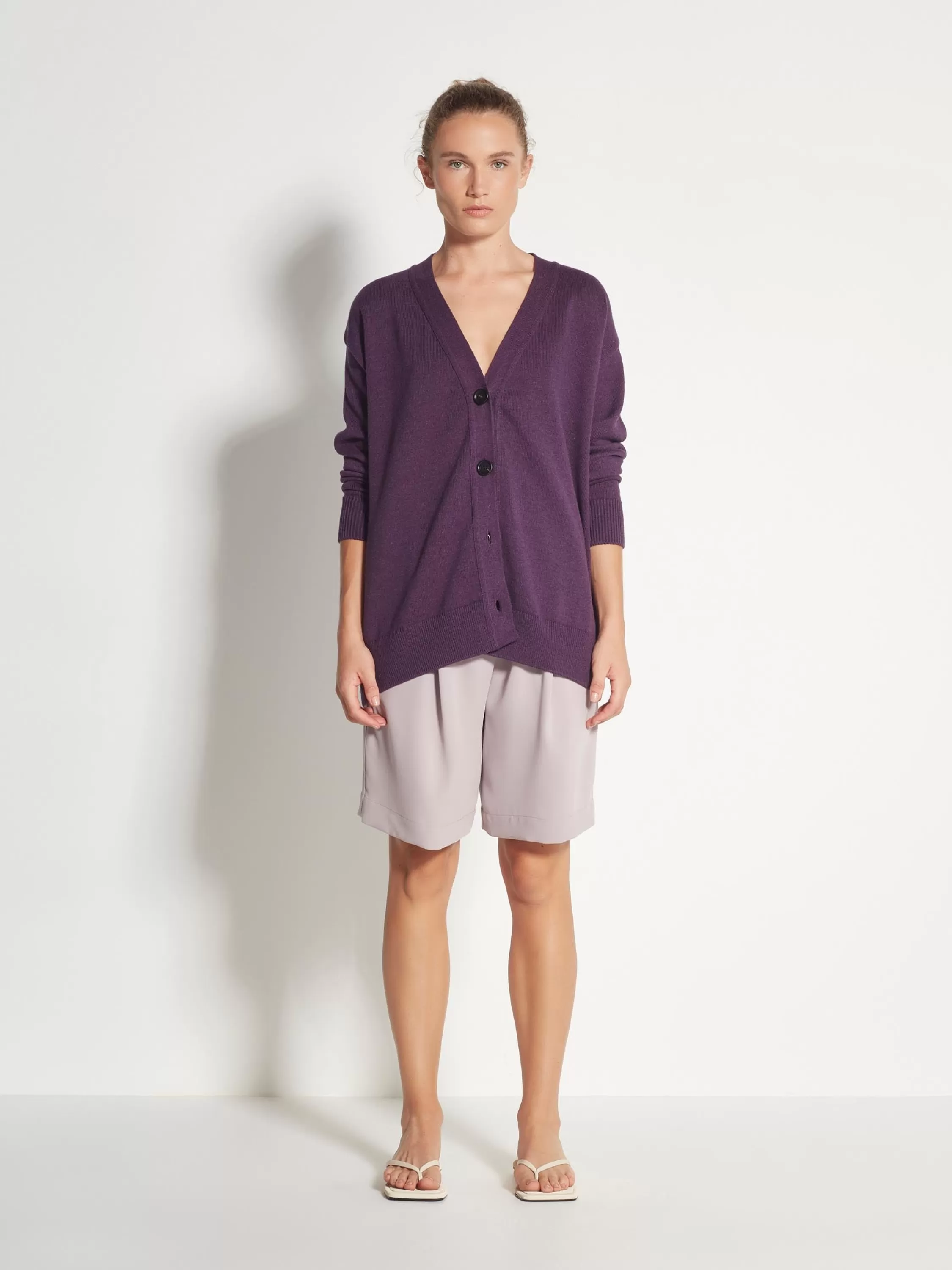 Knitwear>Juliette Hogan Marvin Cardi Cotton Knit Purple Marle