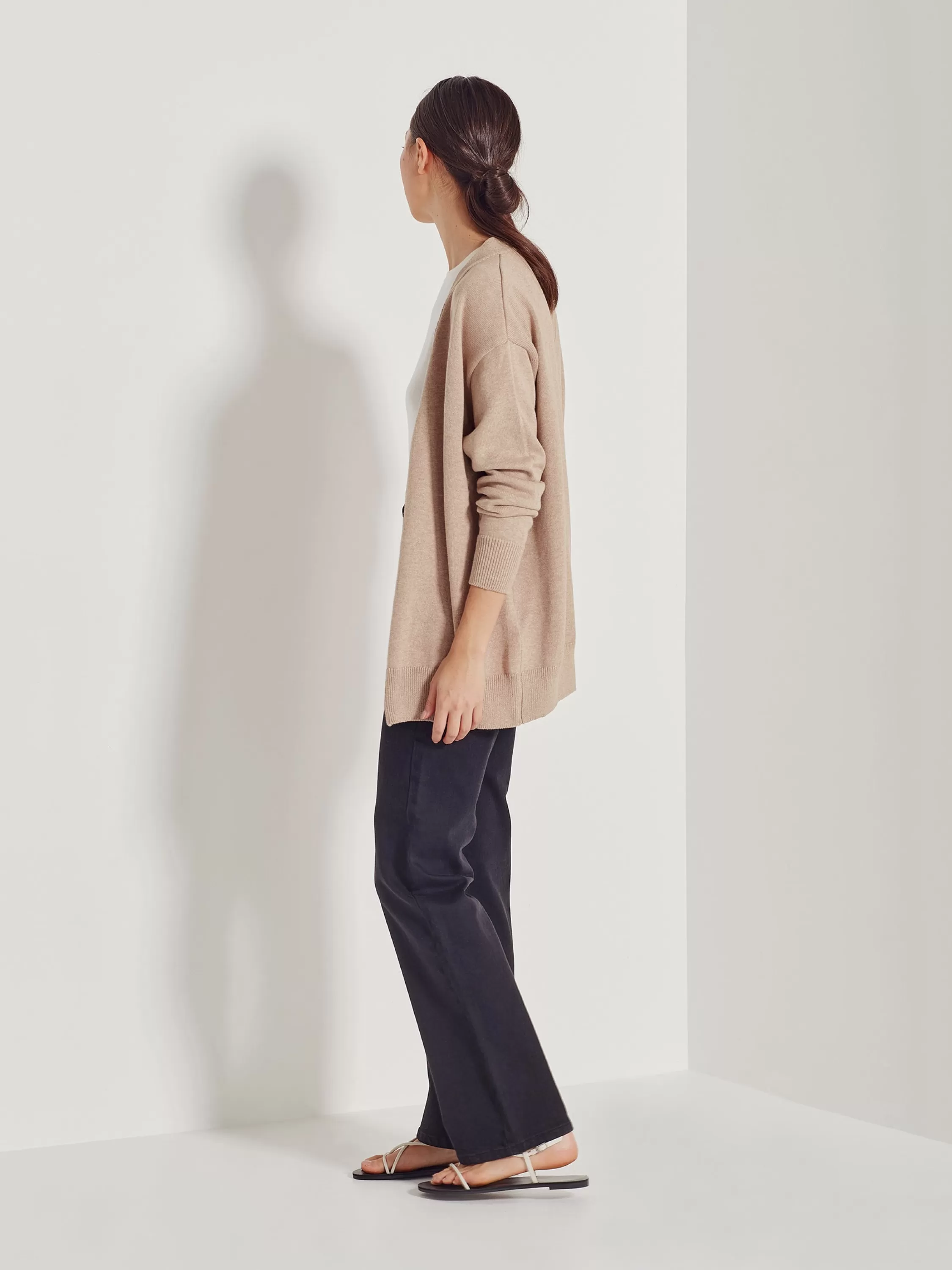 Knitwear>Juliette Hogan Marvin Cardi Cotton Knit Cashew